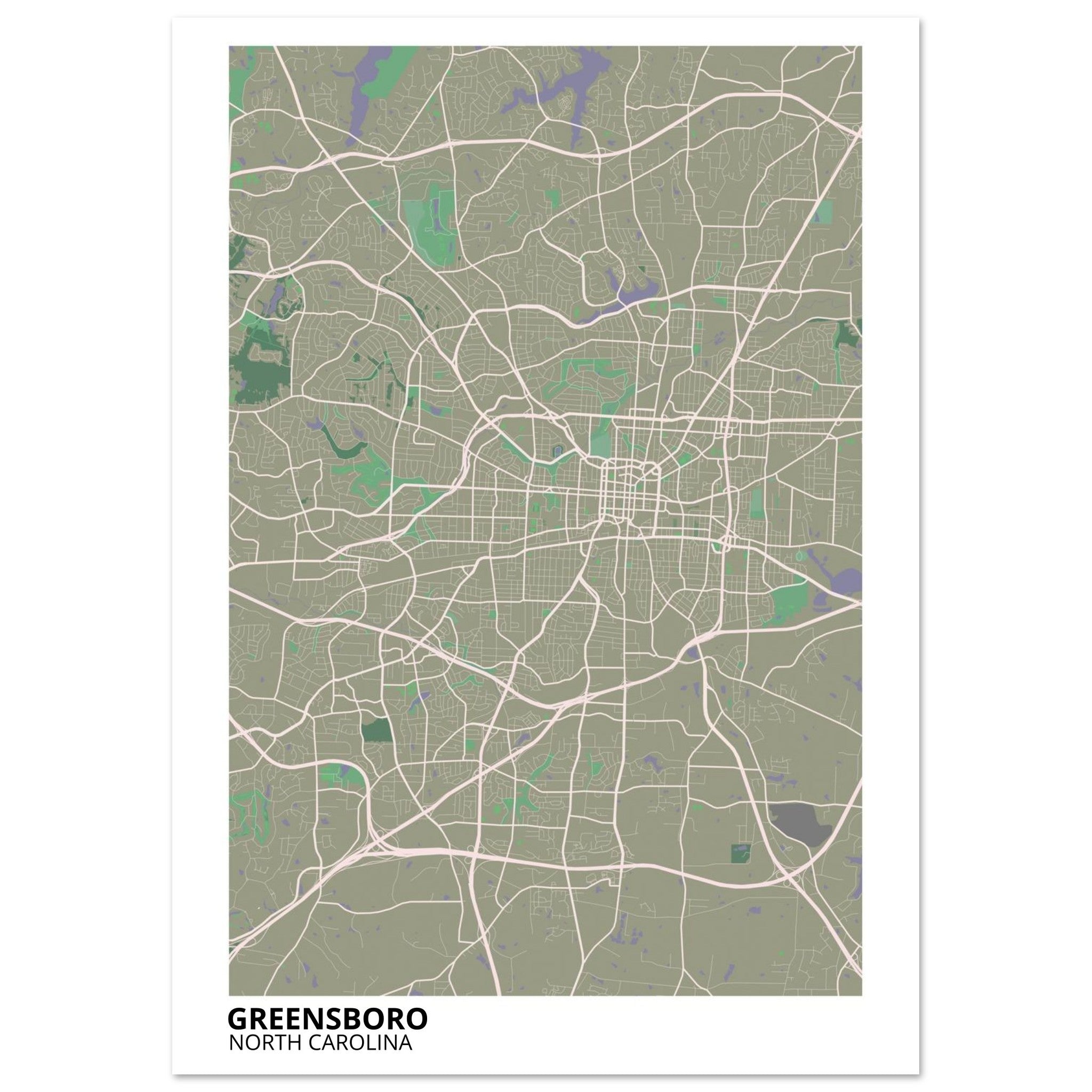 Greensboro North Carolina City Map Poster | Custom Map Art Print - Ink And Atlas