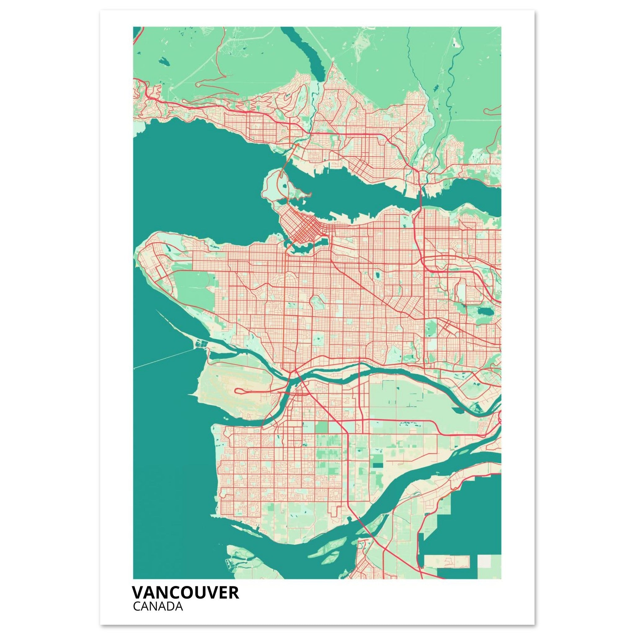Vancouver Canada City Map Poster | Custom Map Art Print - Ink And Atlas