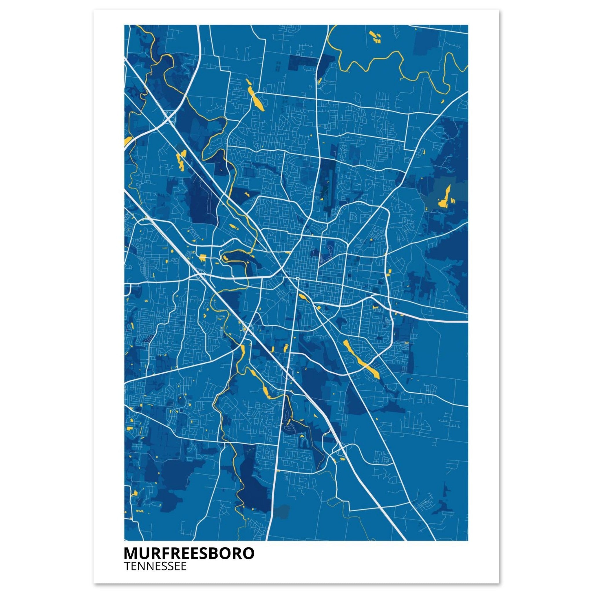 murfreesboro tennessee modern city map print