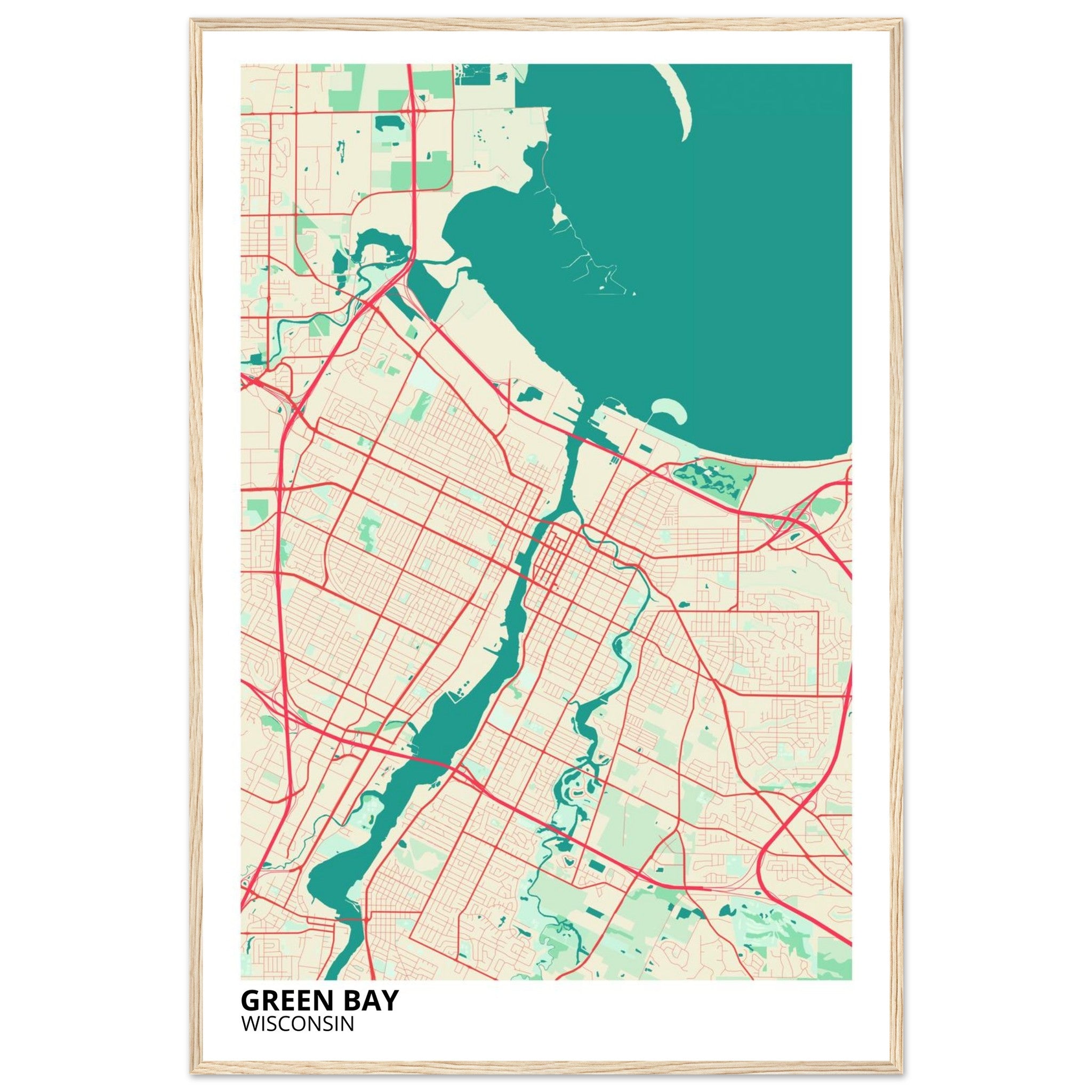 Green Bay Wisconsin City Map Poster | Custom Map Art Print - Ink And Atlas