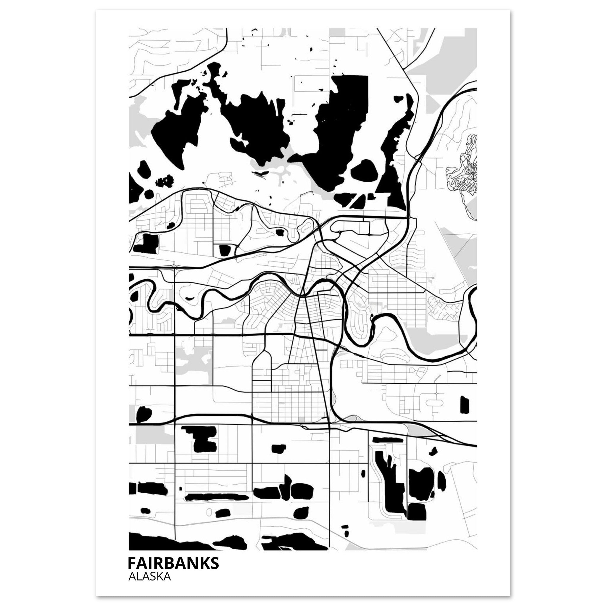 Fairbanks Alaska City Map Poster | Custom Map Art Print - Ink And Atlas