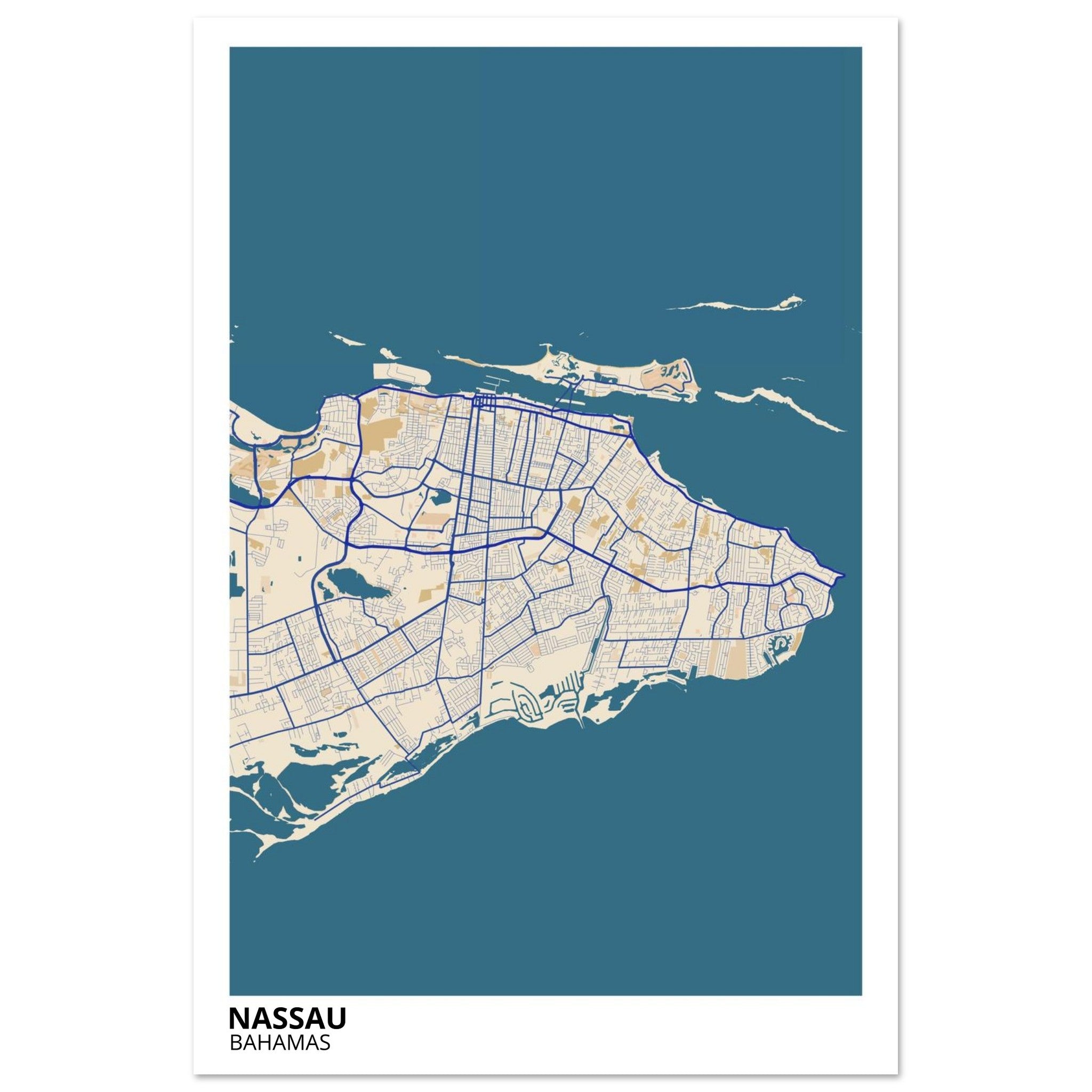 Nassau Bahamas City Map Poster | Custom Map Art Print - Ink And Atlas