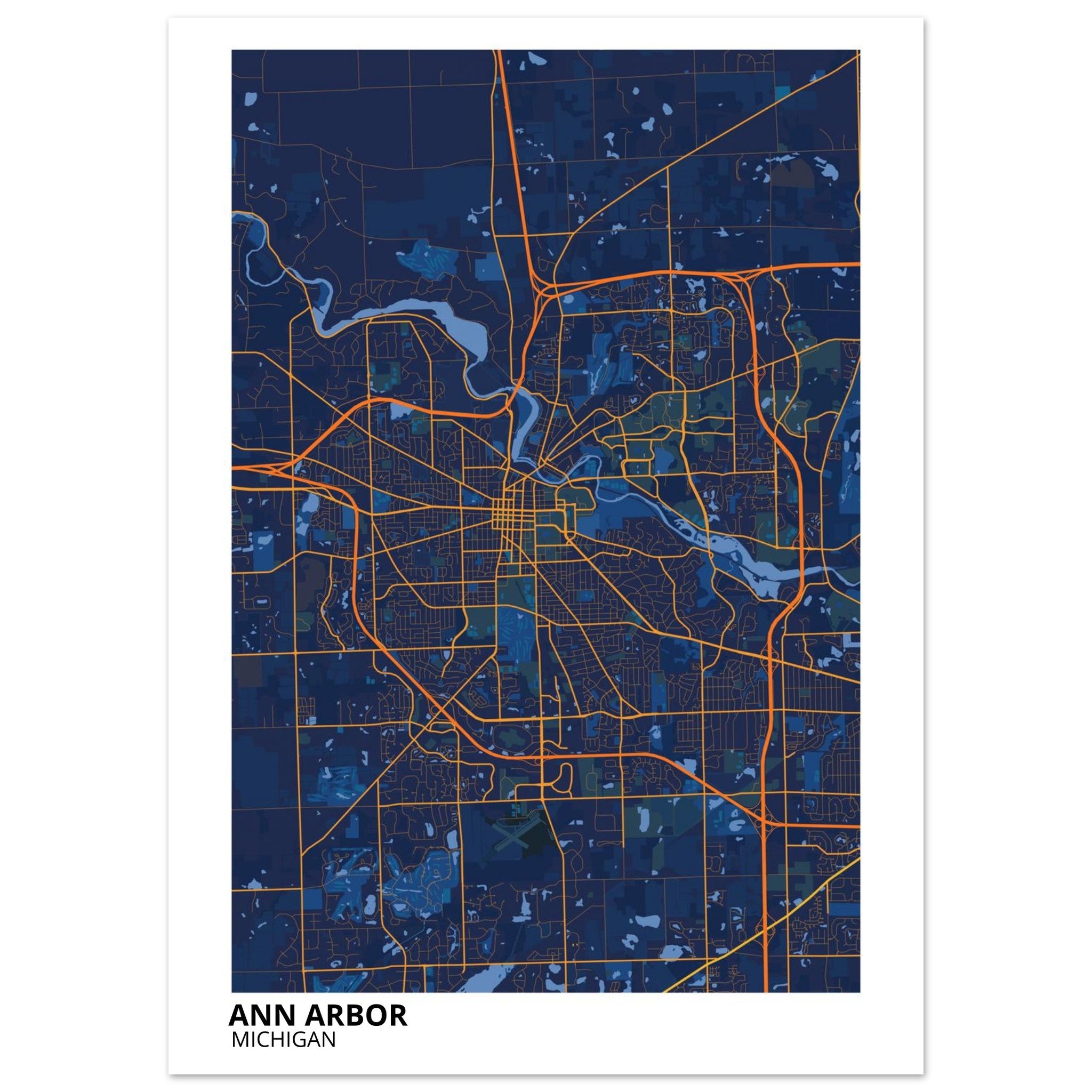 Ann Arbor Michigan City Map Poster | Custom Map Art Print - Ink And Atlas