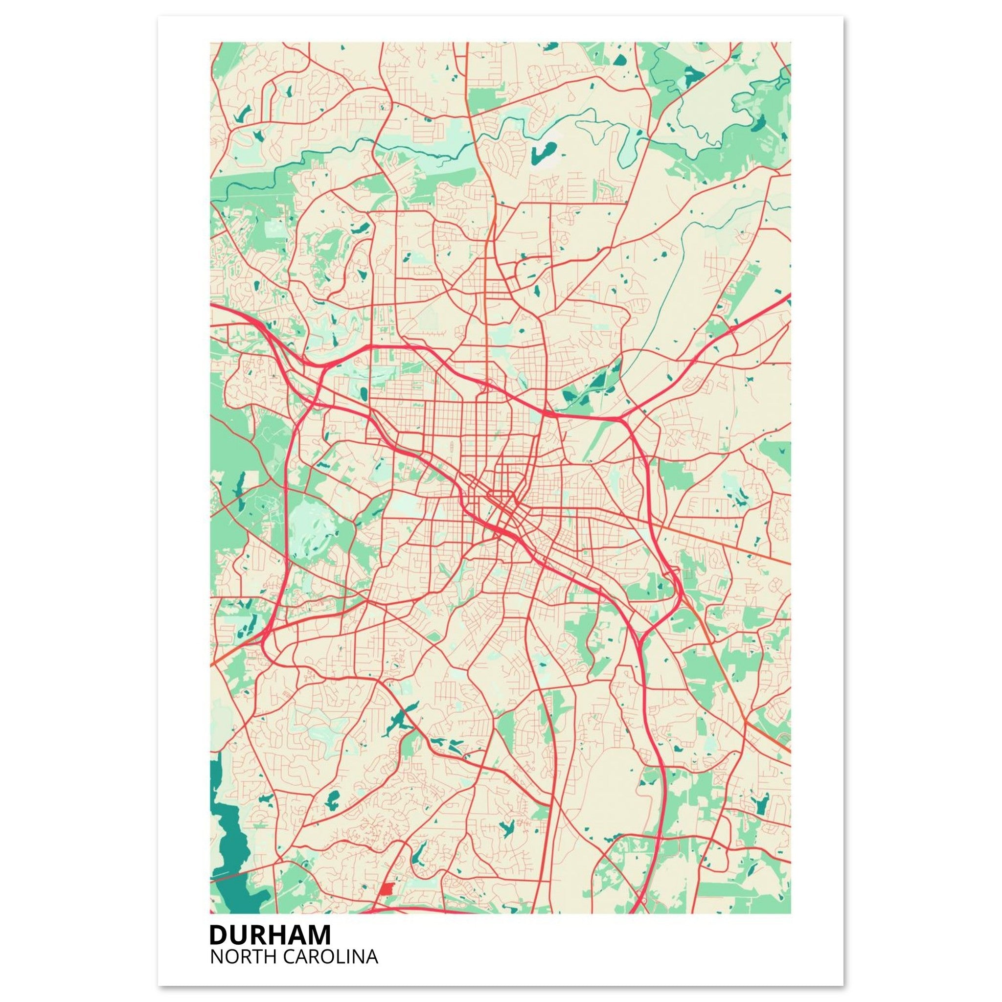 Durham North Carolina City Map Poster | Custom Map Art Print - Ink And Atlas