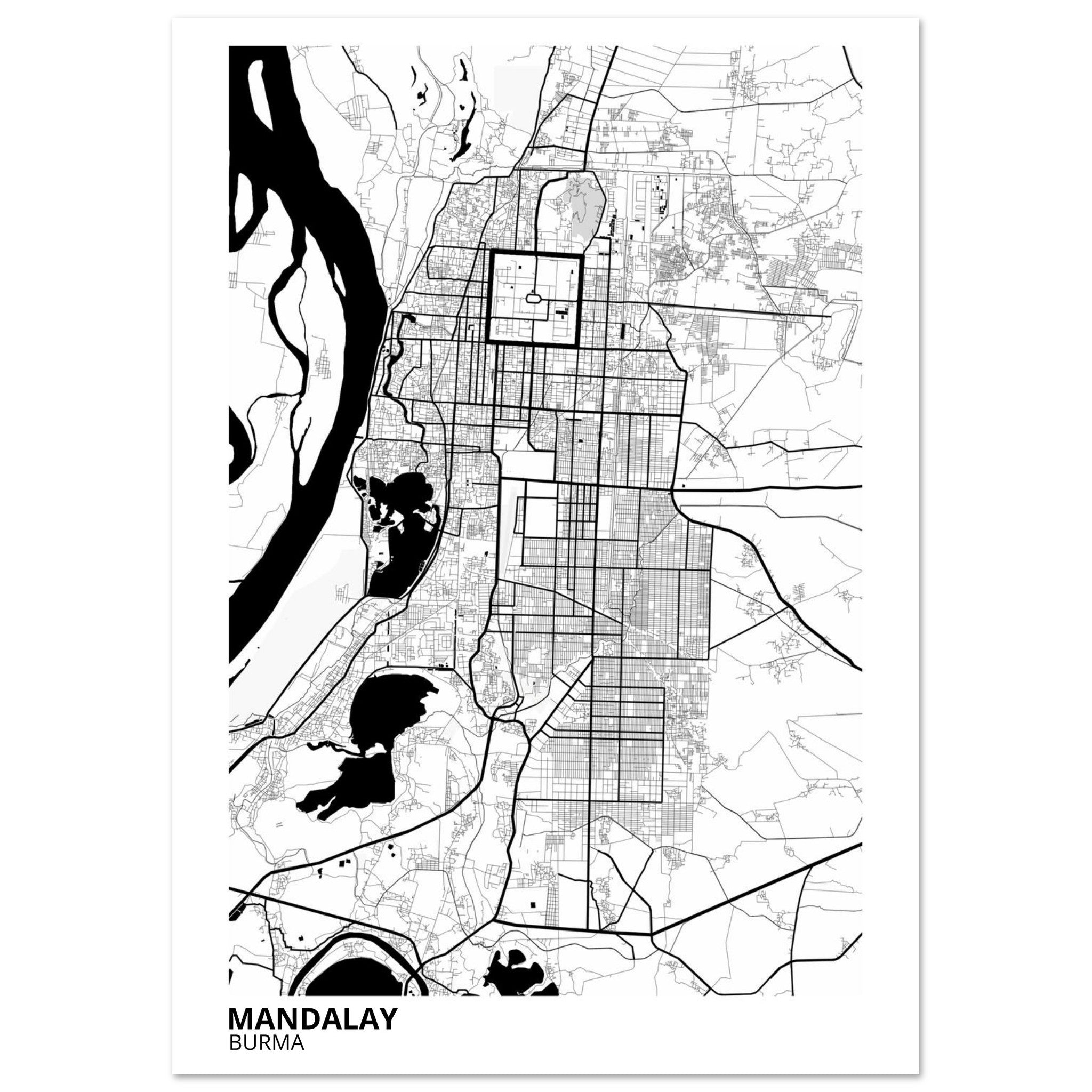 Mandalay Burma City Map Poster | Custom Map Art Print - Ink And Atlas