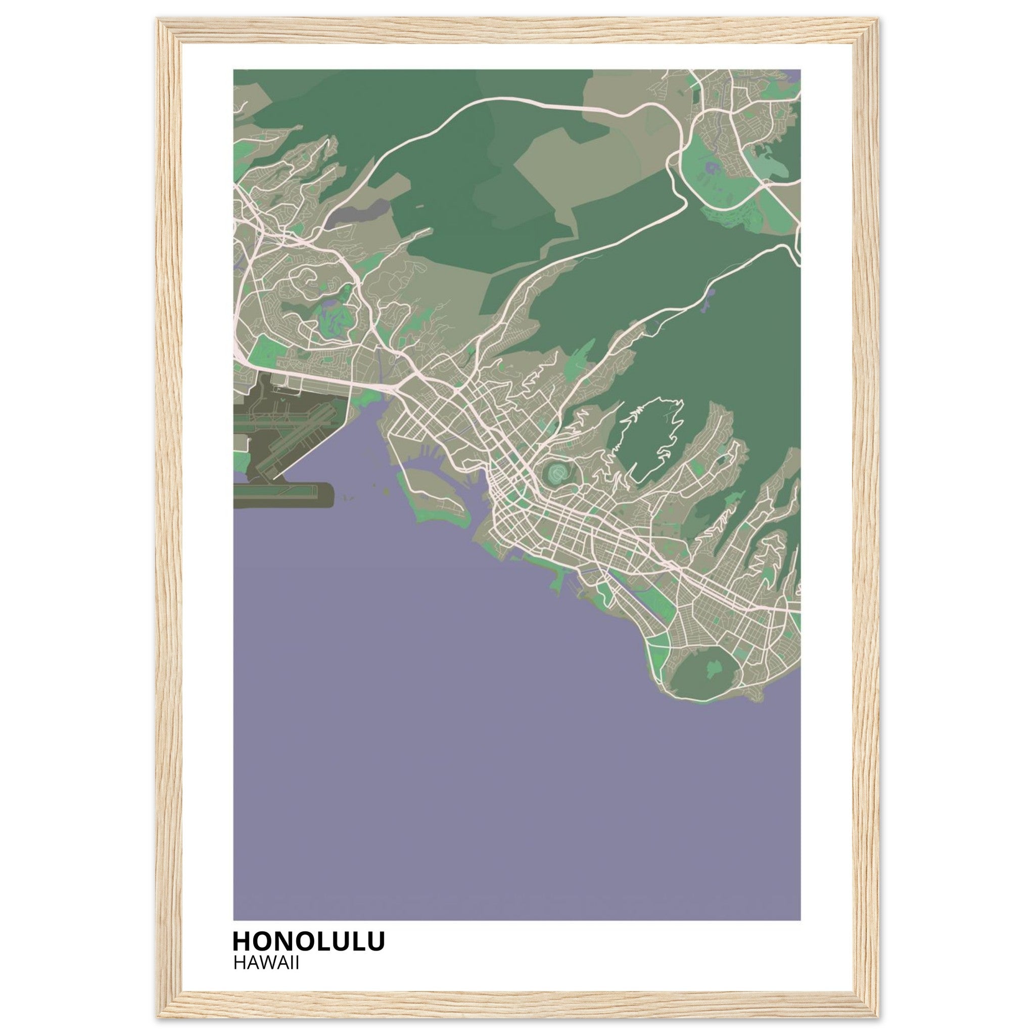 honolulu map poster print