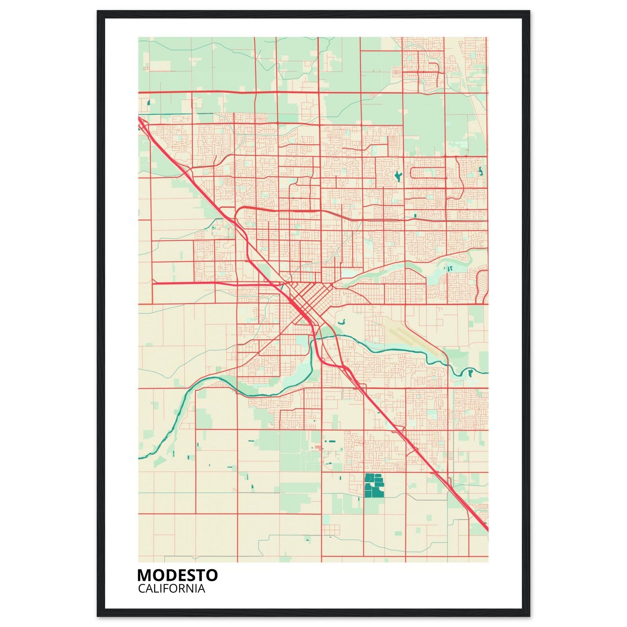 Modesto California City Map Poster | Custom Map Art Print - Ink And Atlas