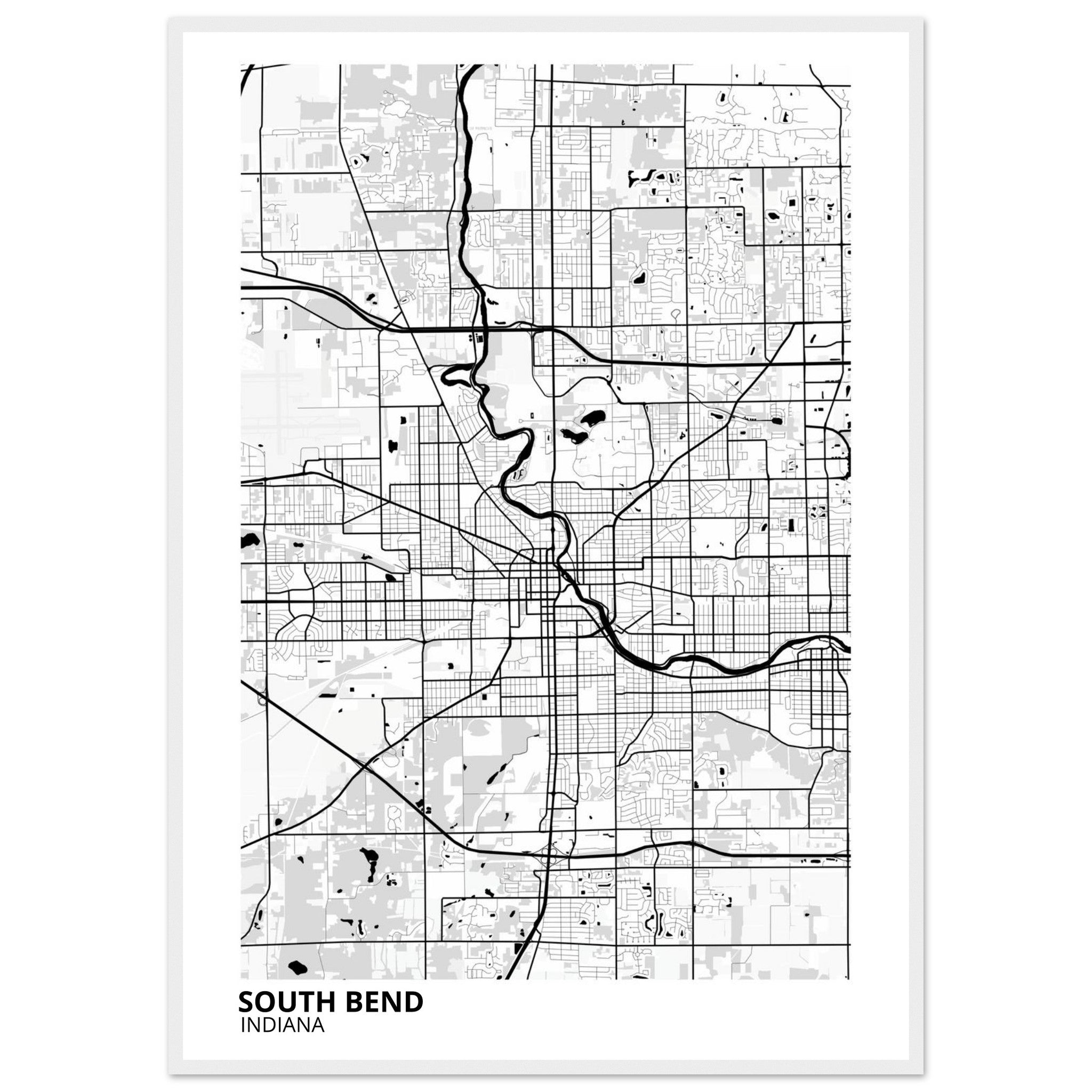 South Bend Indiana City Map Poster | Custom Map Art Print - Ink And Atlas