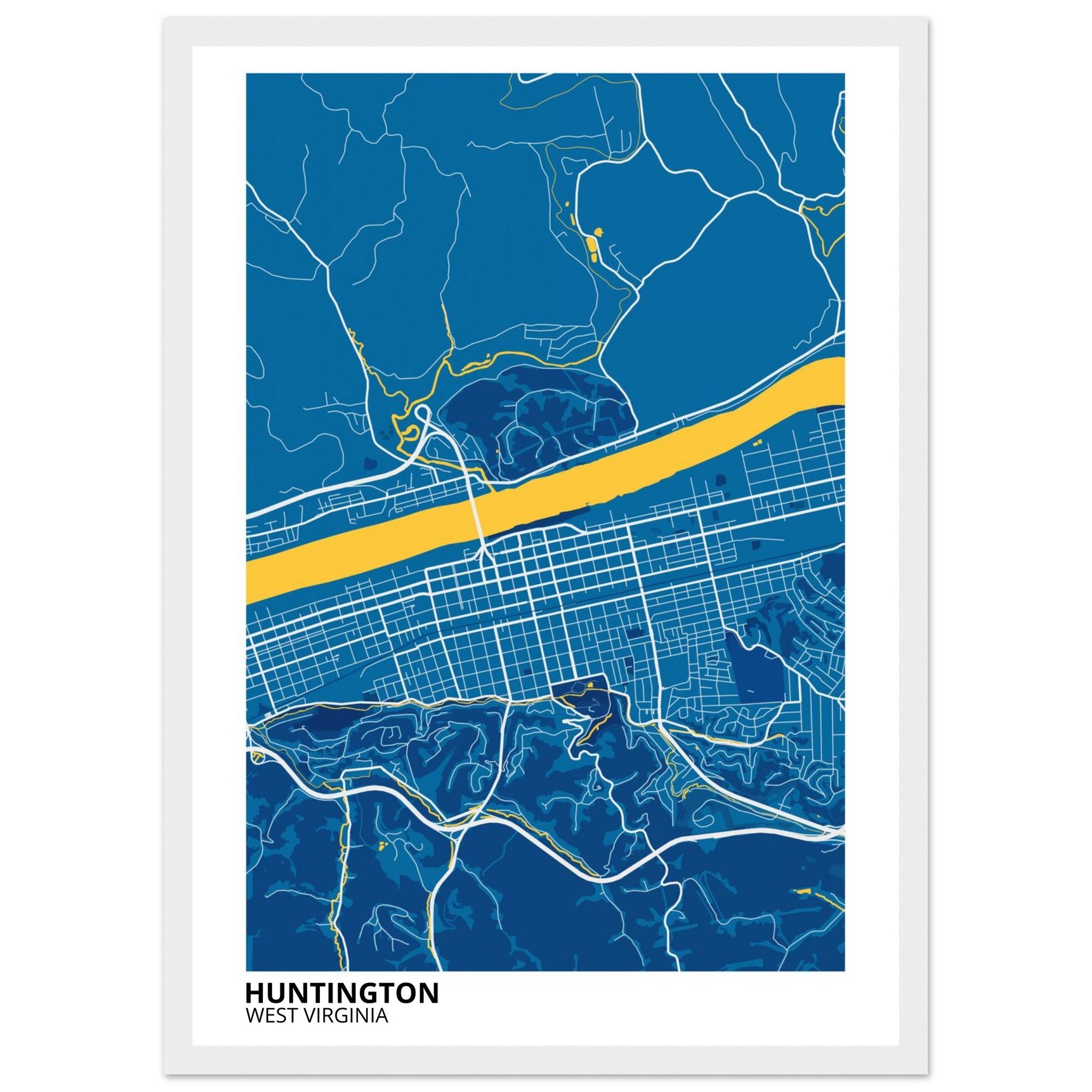 Huntington West Virginia City Map Poster | Custom Map Art Print - Ink And Atlas