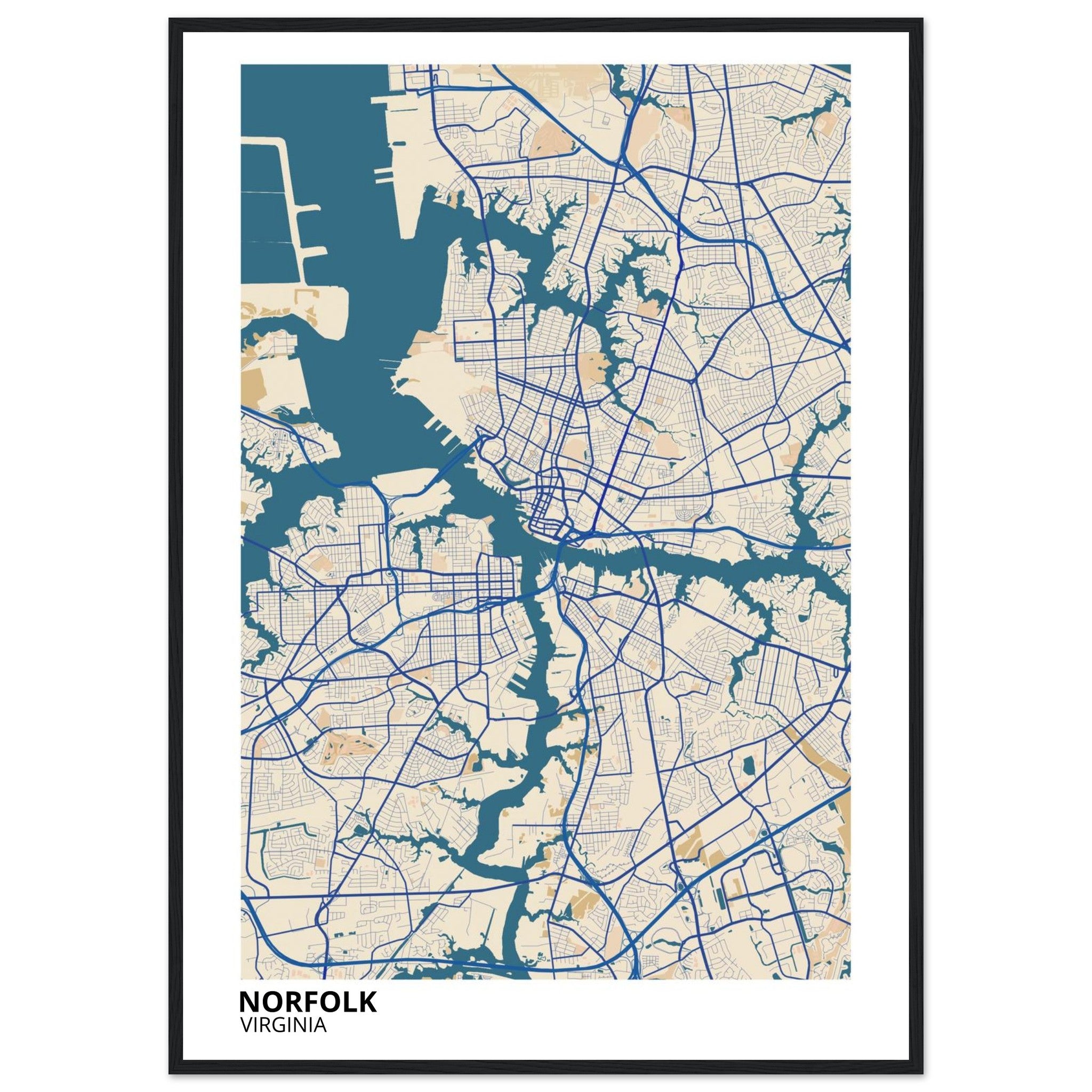 Norfolk Virginia City Map Poster | Custom Map Art Print - Ink And Atlas