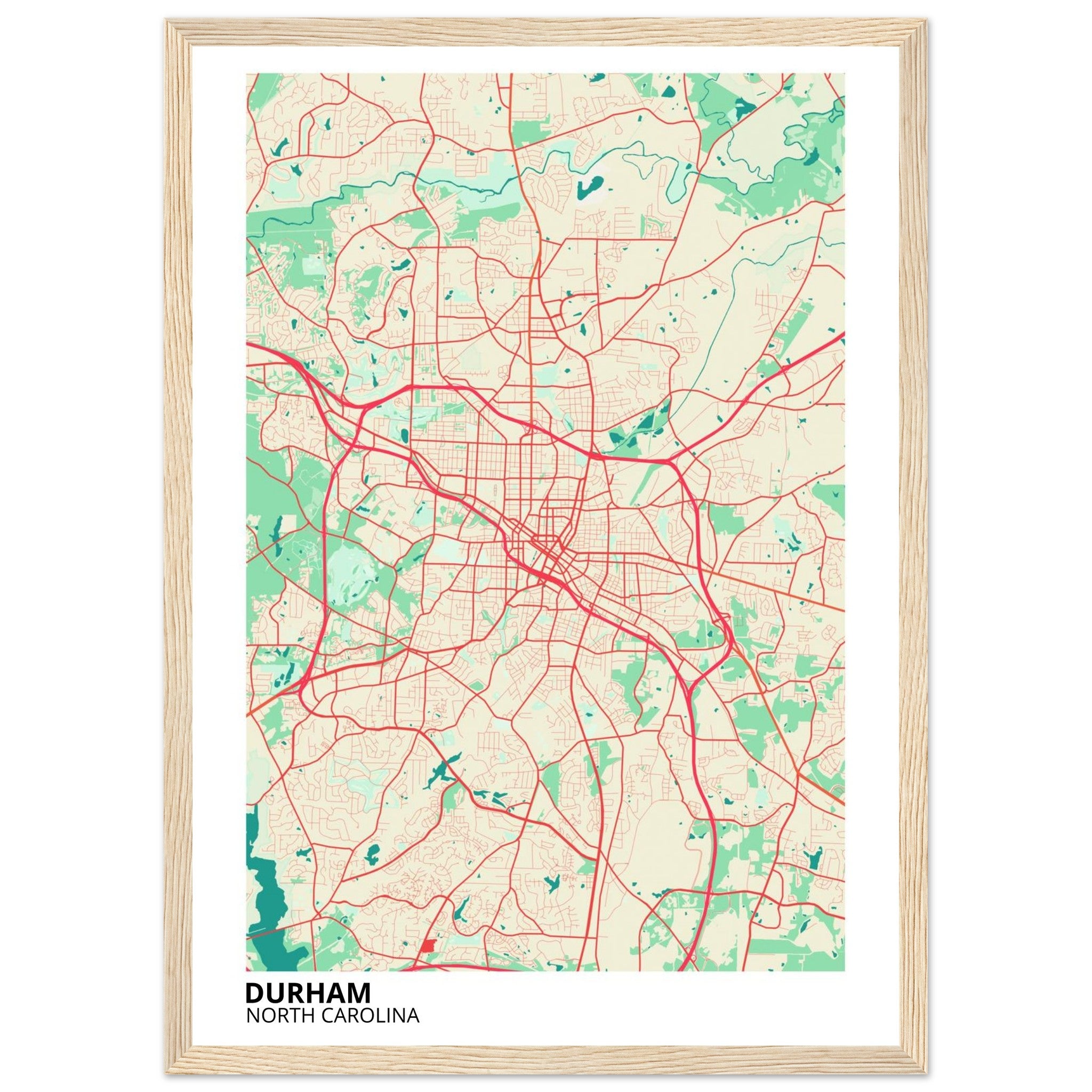 Durham North Carolina City Map Poster | Custom Map Art Print - Ink And Atlas