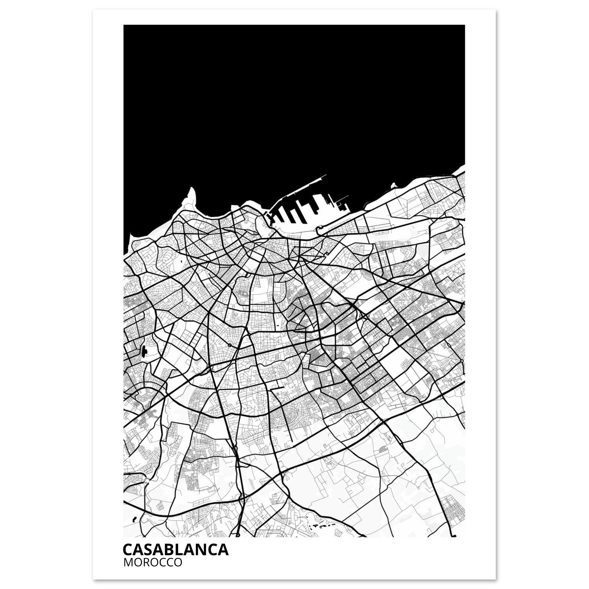 Casablanca Morocco City Map Poster | Custom Map Art Print - Ink And Atlas