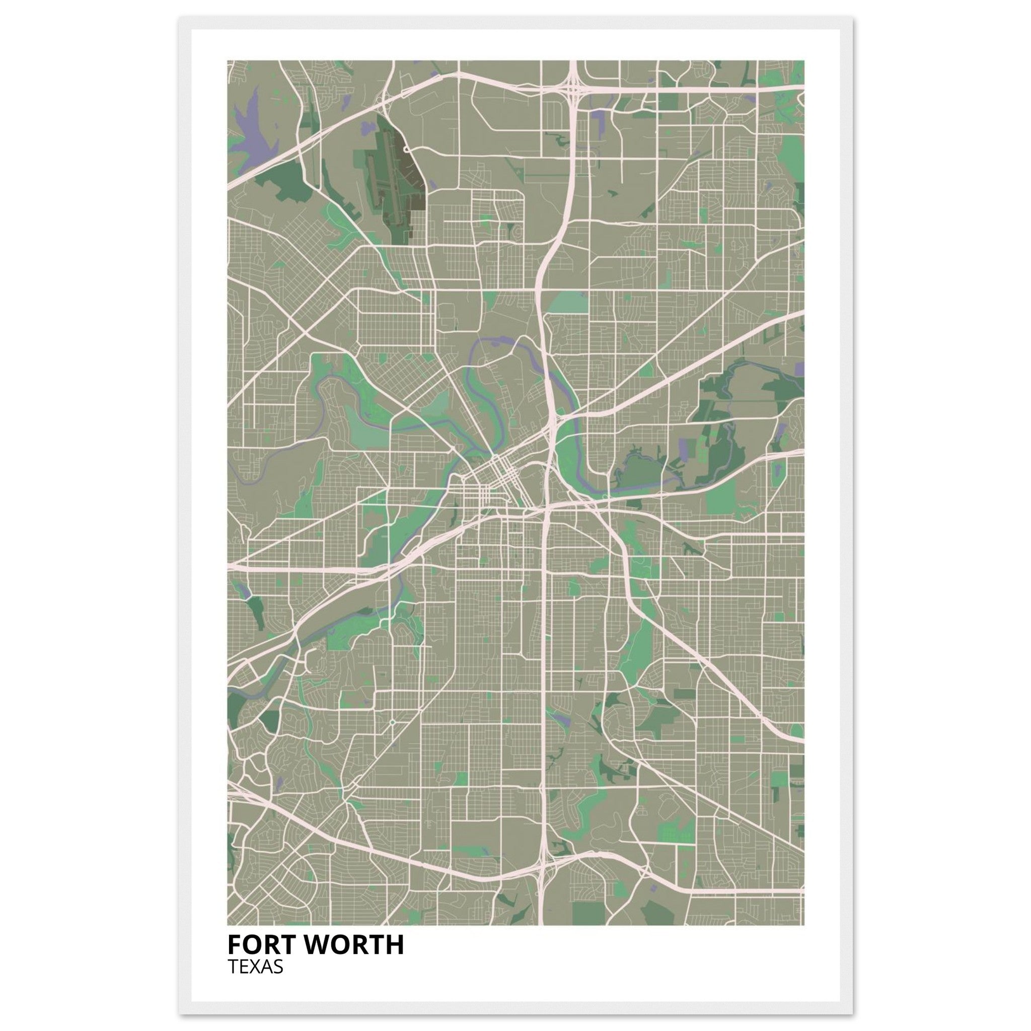 fort worth map poster print