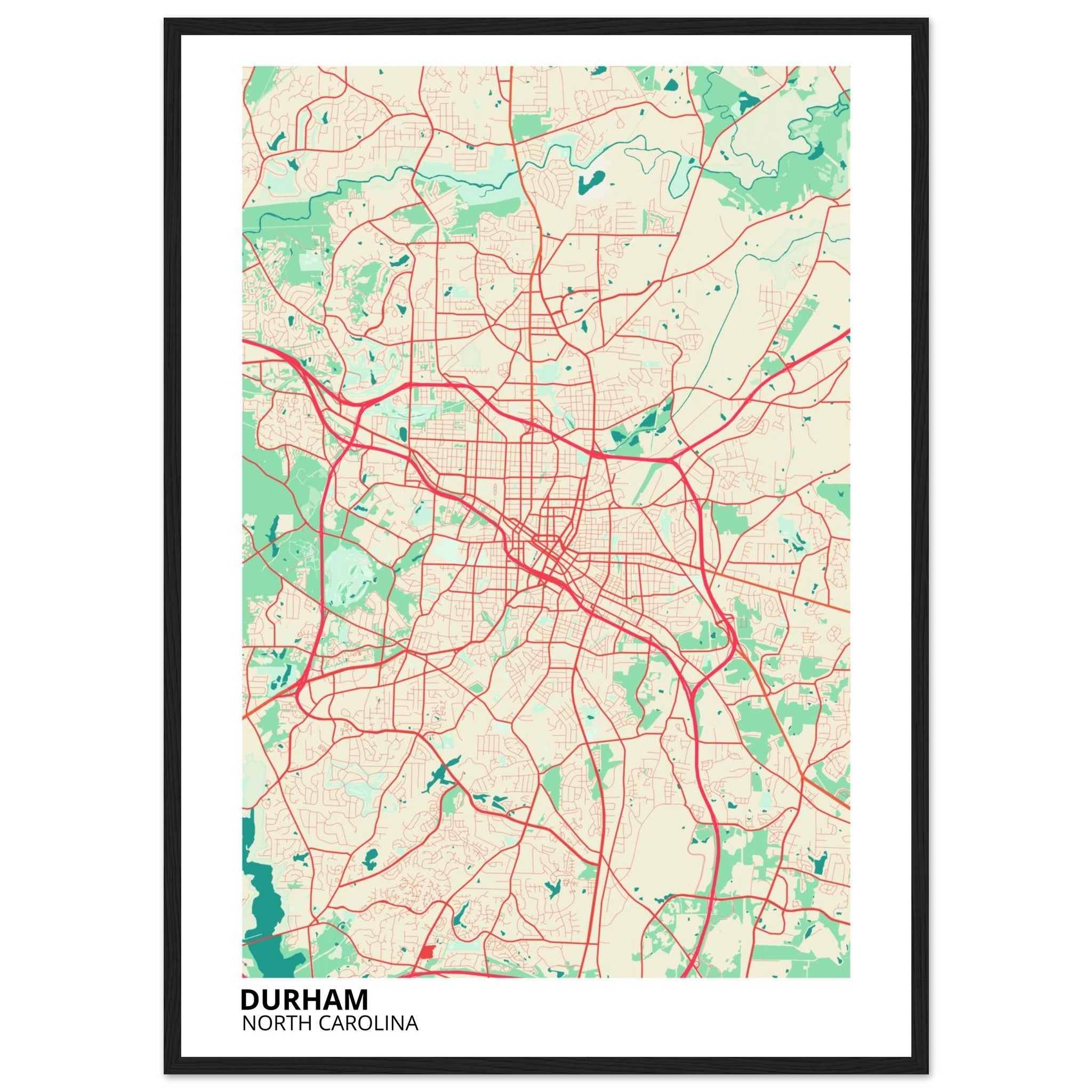 Durham North Carolina City Map Poster | Custom Map Art Print - Ink And Atlas