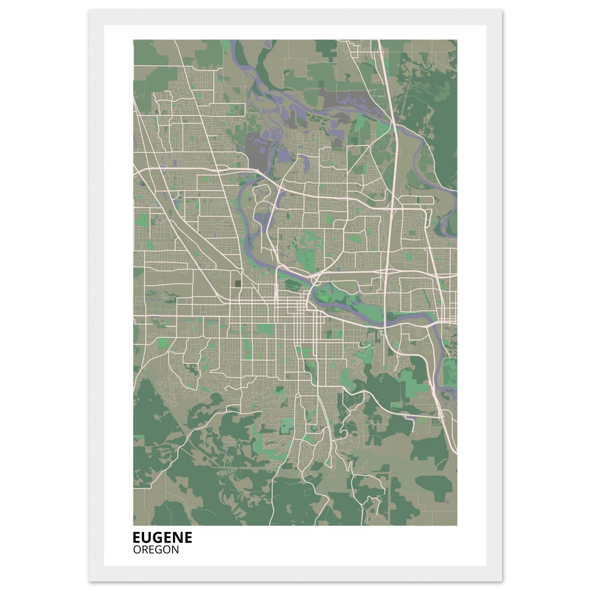 Eugene Oregon City Map Poster | Custom Map Art Print - Ink And Atlas