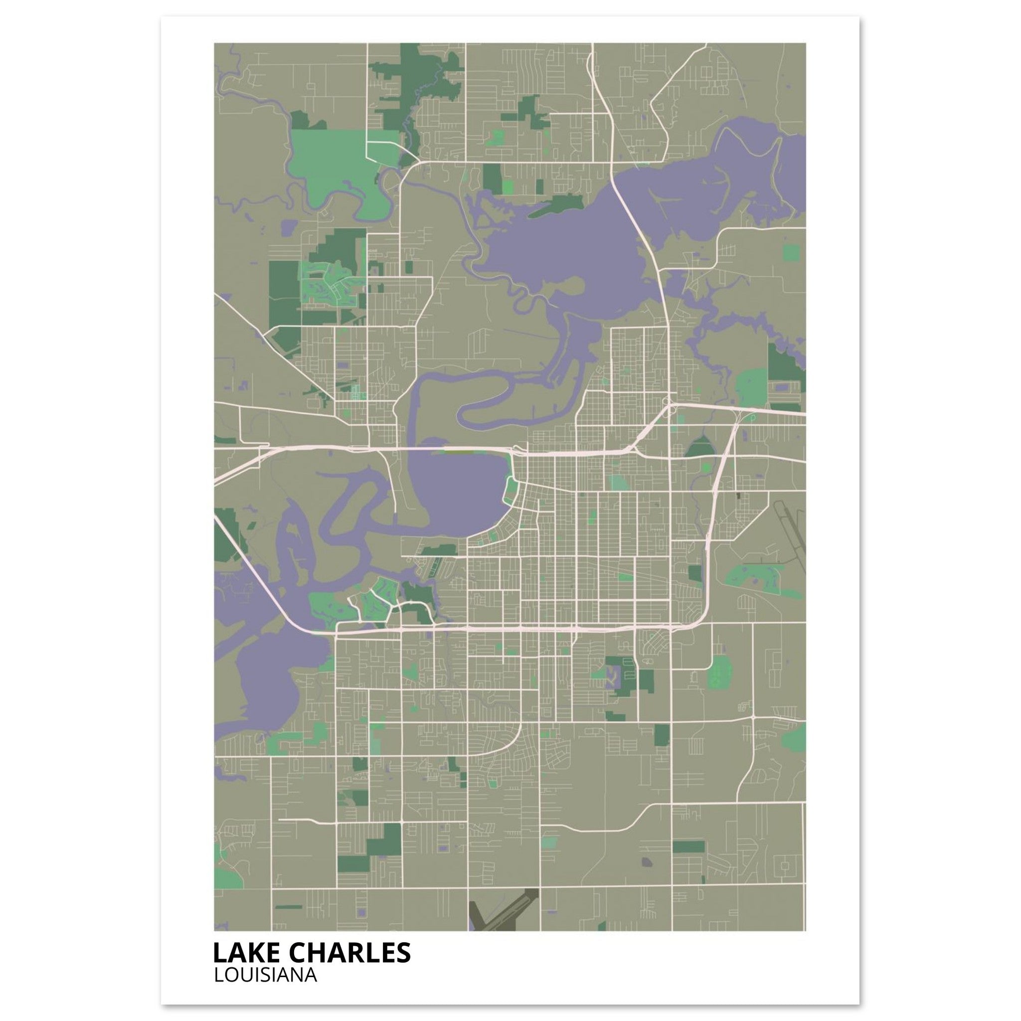 Lake Charles Louisiana City Map Poster | Custom Map Art Print - Ink And Atlas