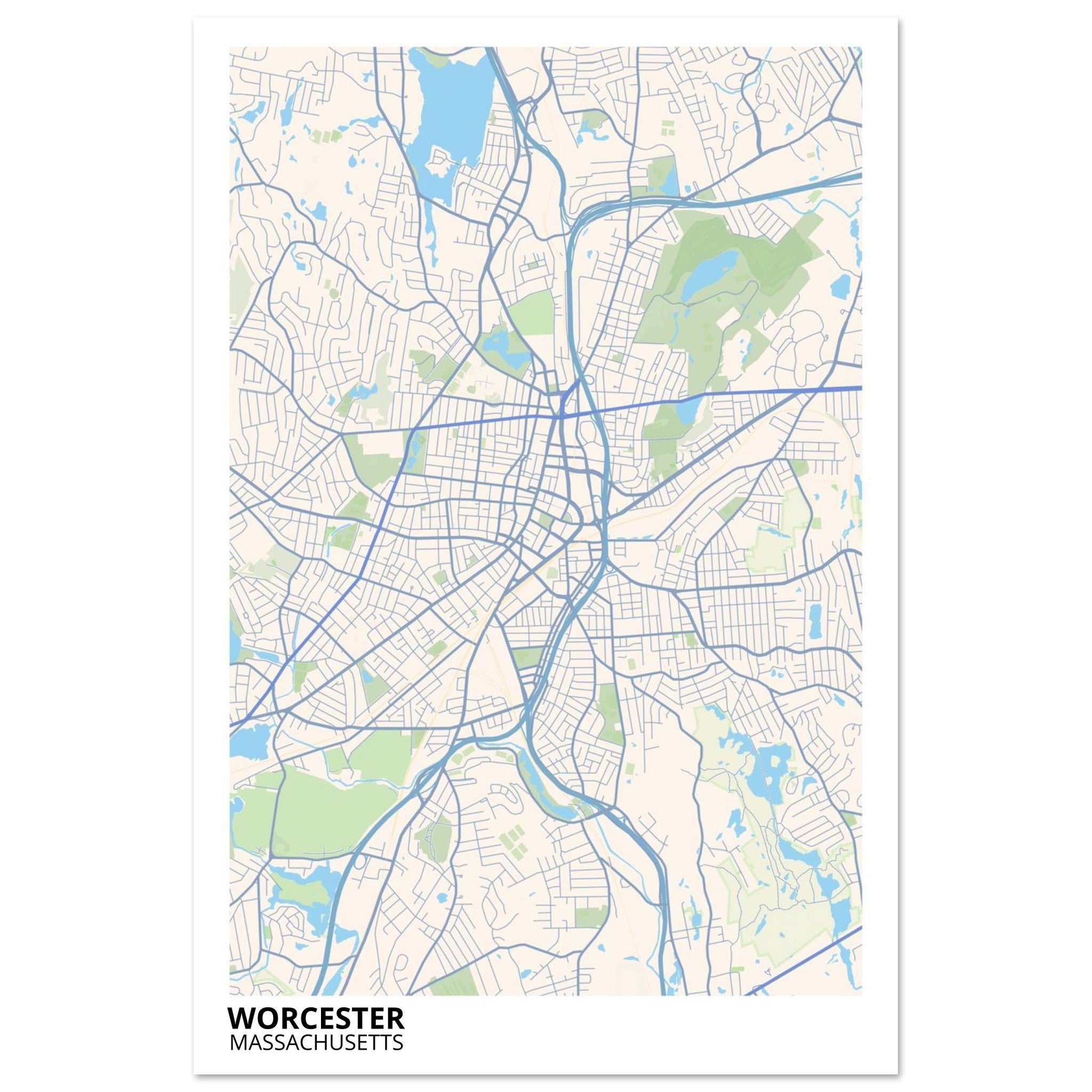 worcester map poster print