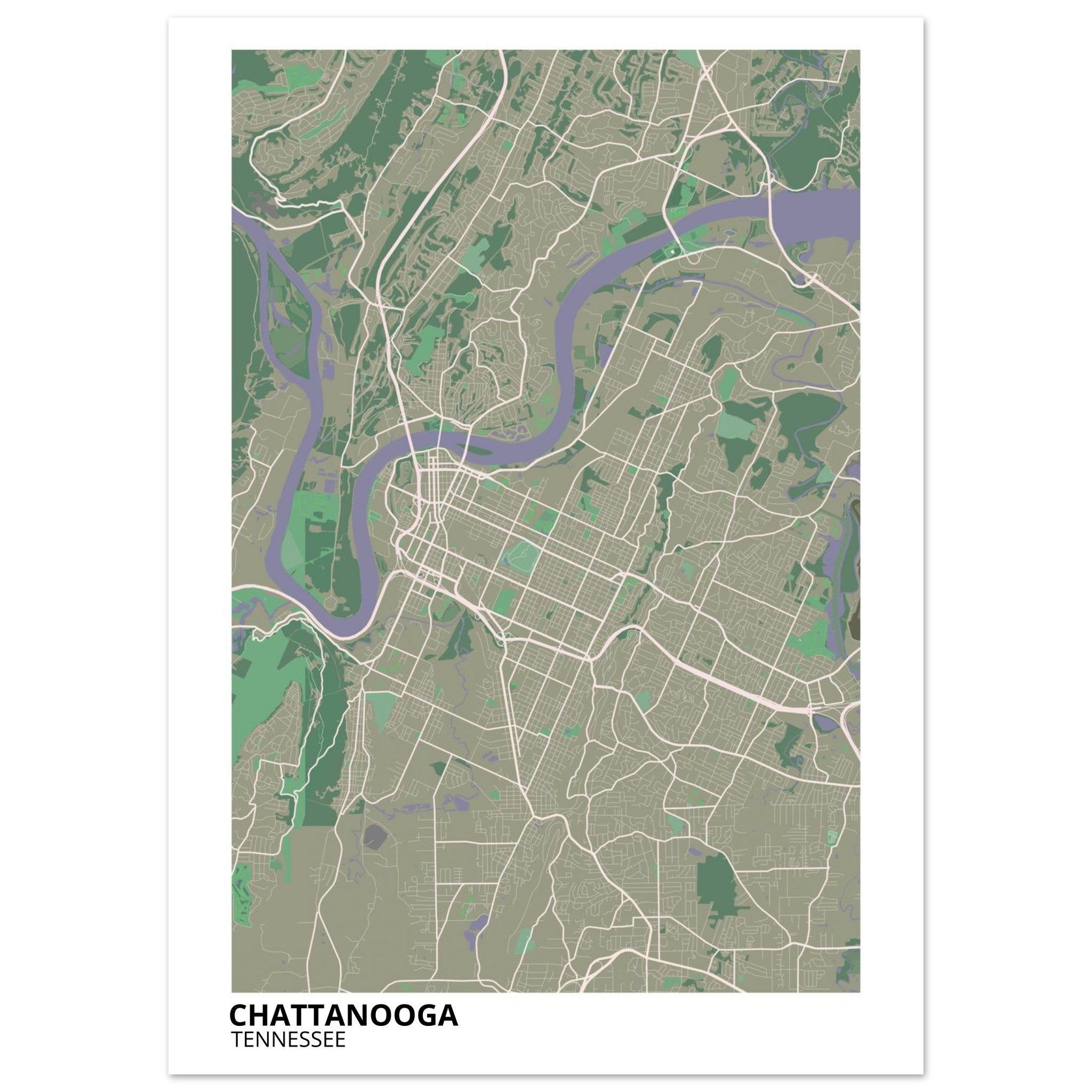 Chattanooga Tennessee City Map Poster | Custom Map Art Print - Ink And Atlas