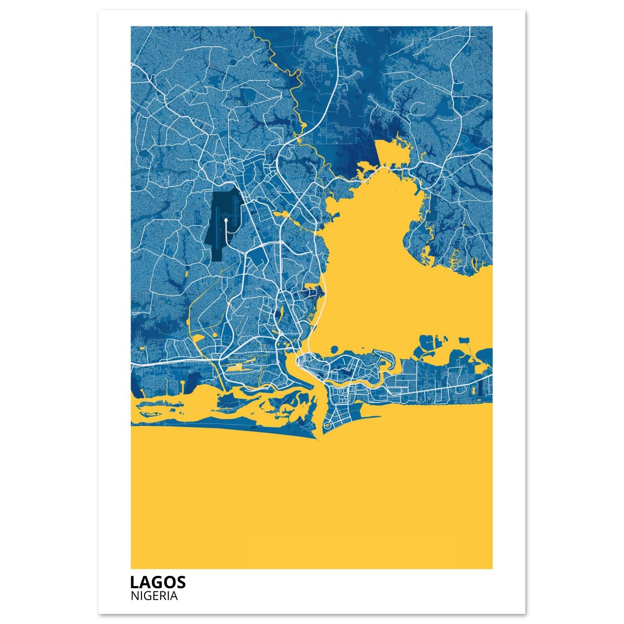 lagos nigeria map poster print