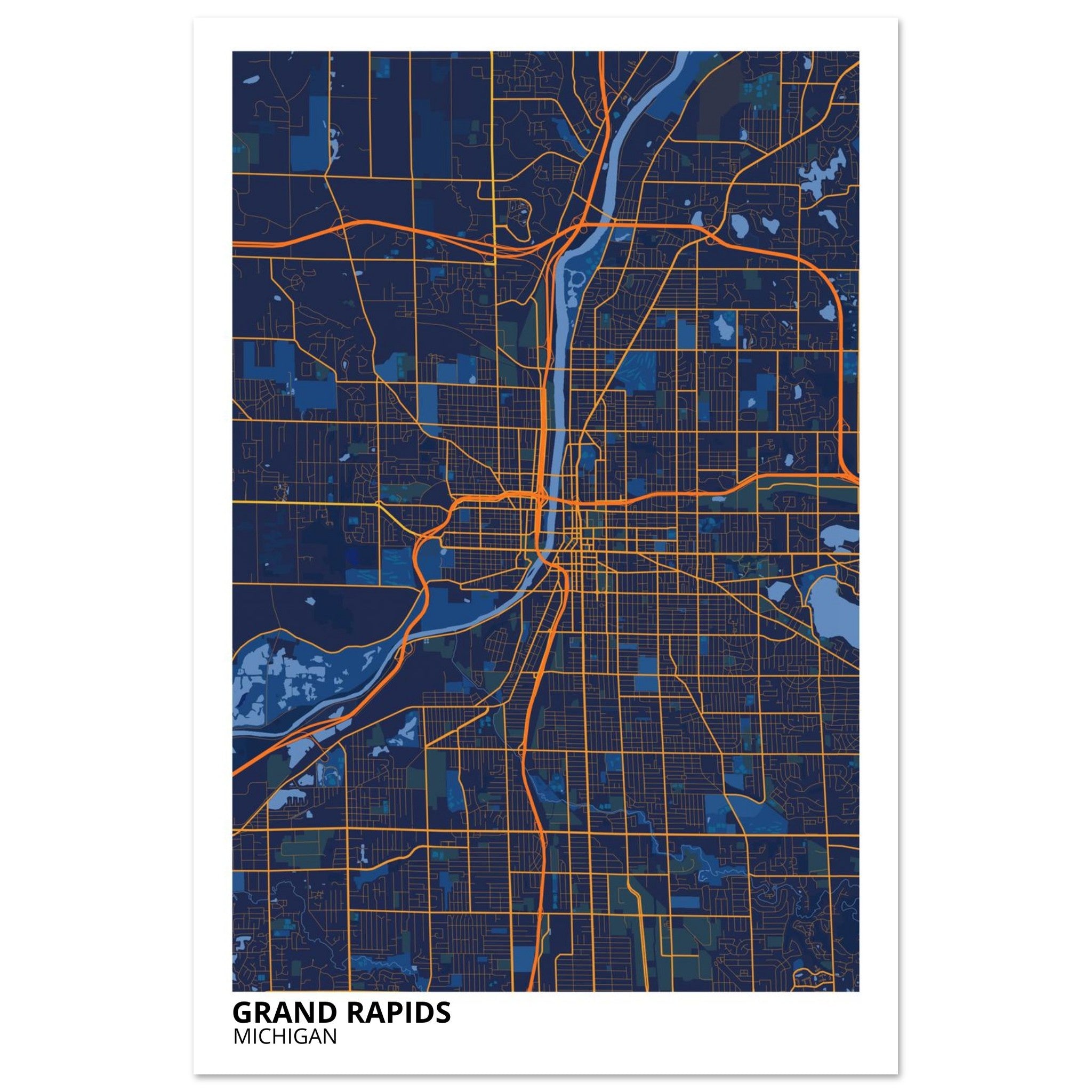 grand rapids map poster print
