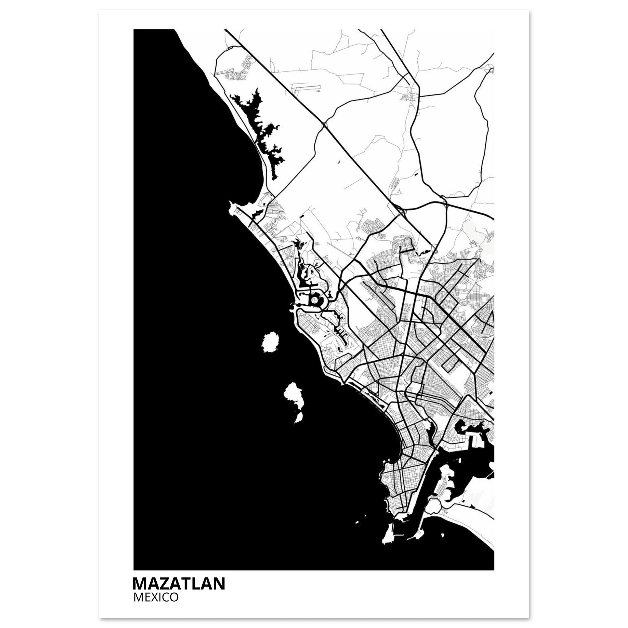 Mazatlan Mexico City Map Poster | Custom Map Art Print - Ink And Atlas