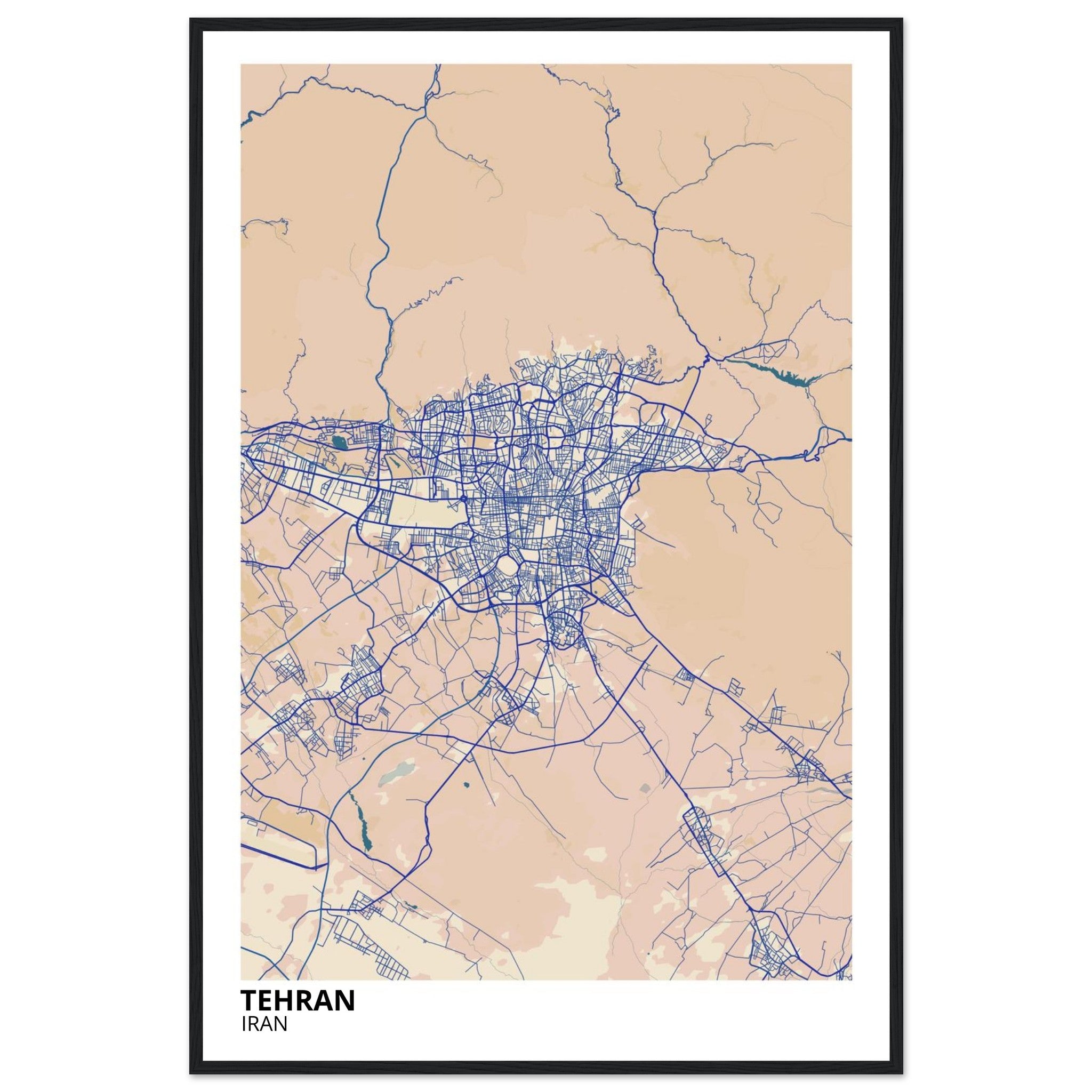 tehran iran map poster print