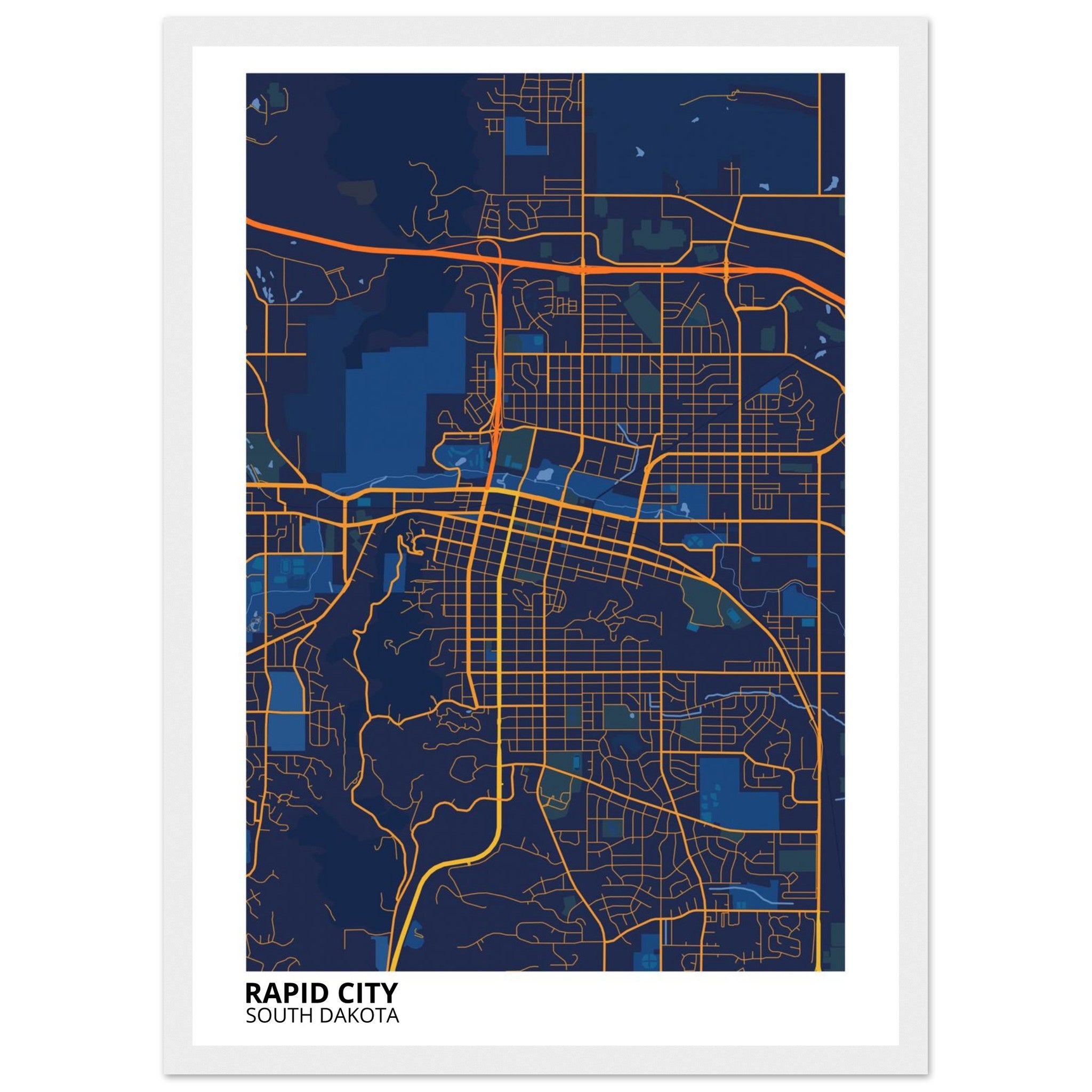 rapid city south dakota map poster print