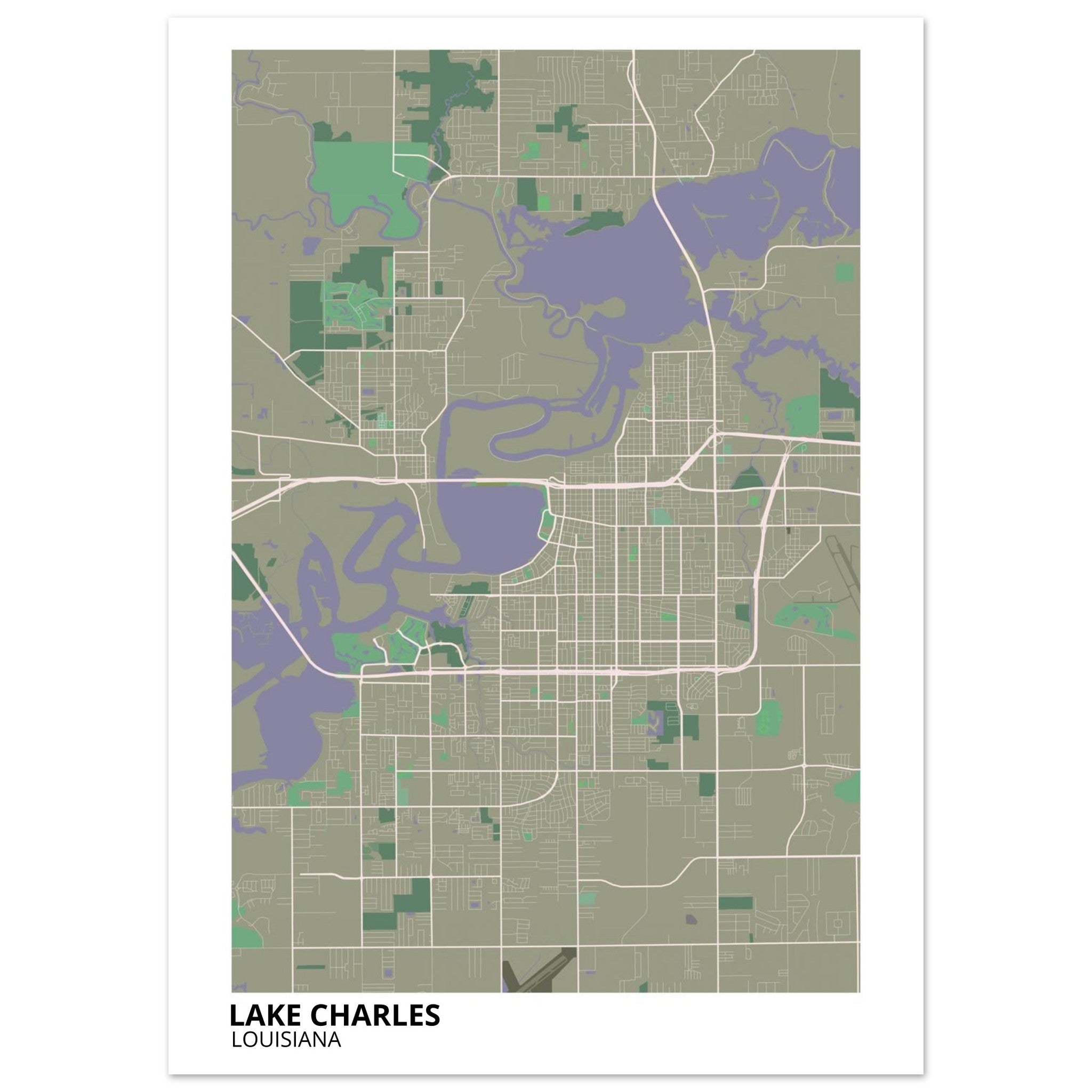 Lake Charles Louisiana City Map Poster | Custom Map Art Print - Ink And Atlas