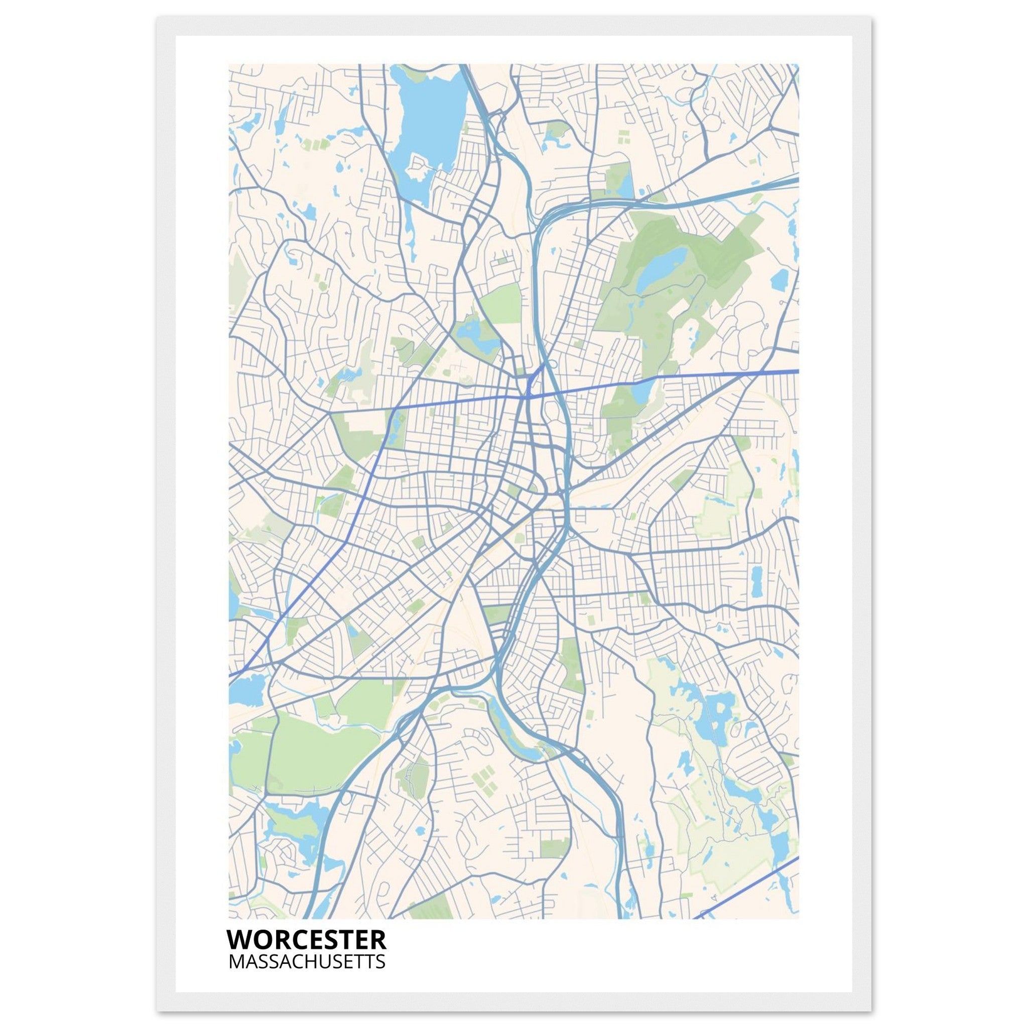 worcester map poster print