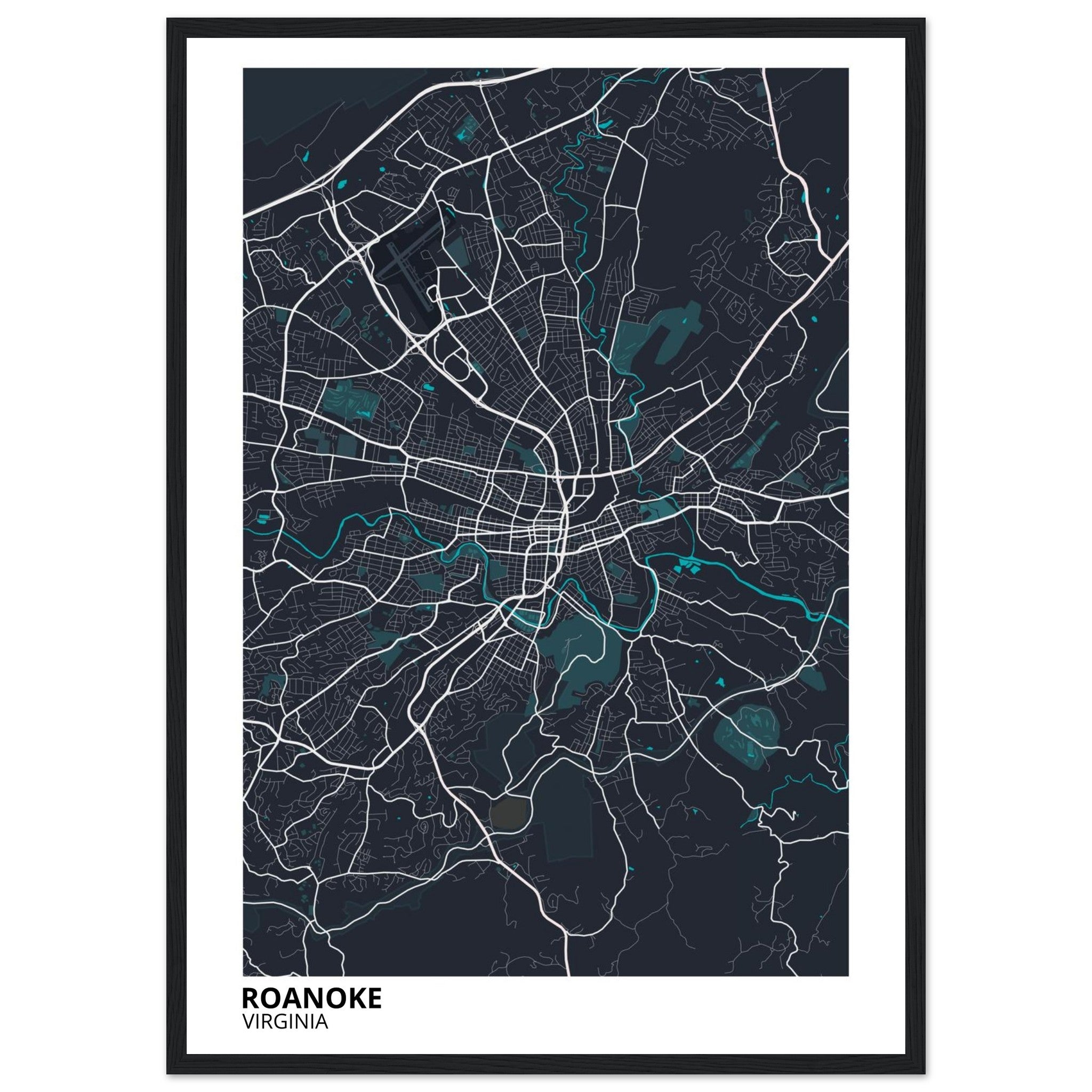 Roanoke Virginia City Map Poster | Custom Map Art Print - Ink And Atlas