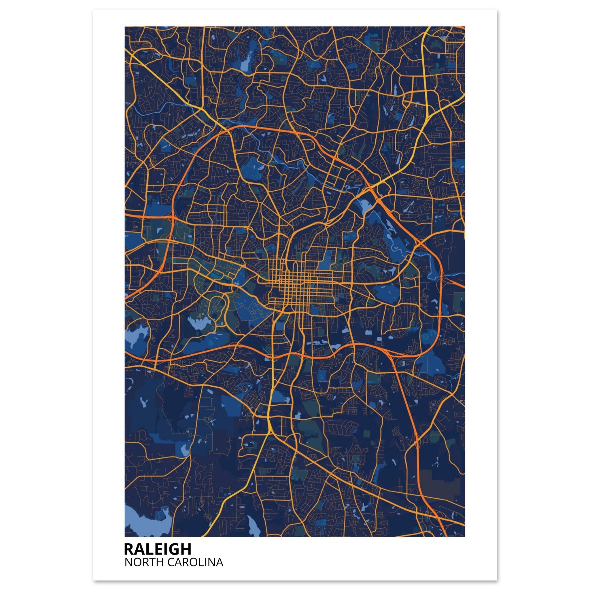 raleigh map poster print