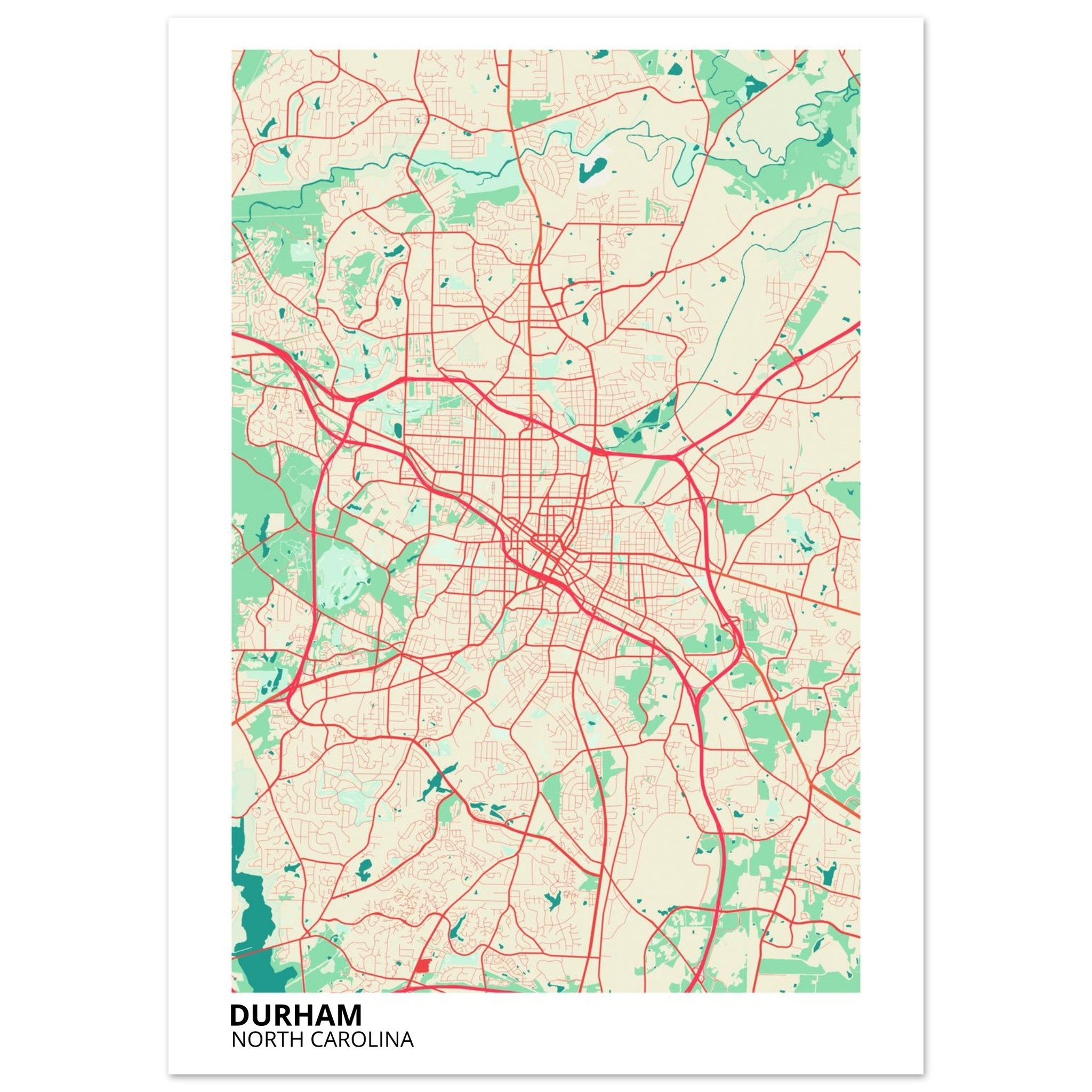 Durham North Carolina City Map Poster | Custom Map Art Print - Ink And Atlas