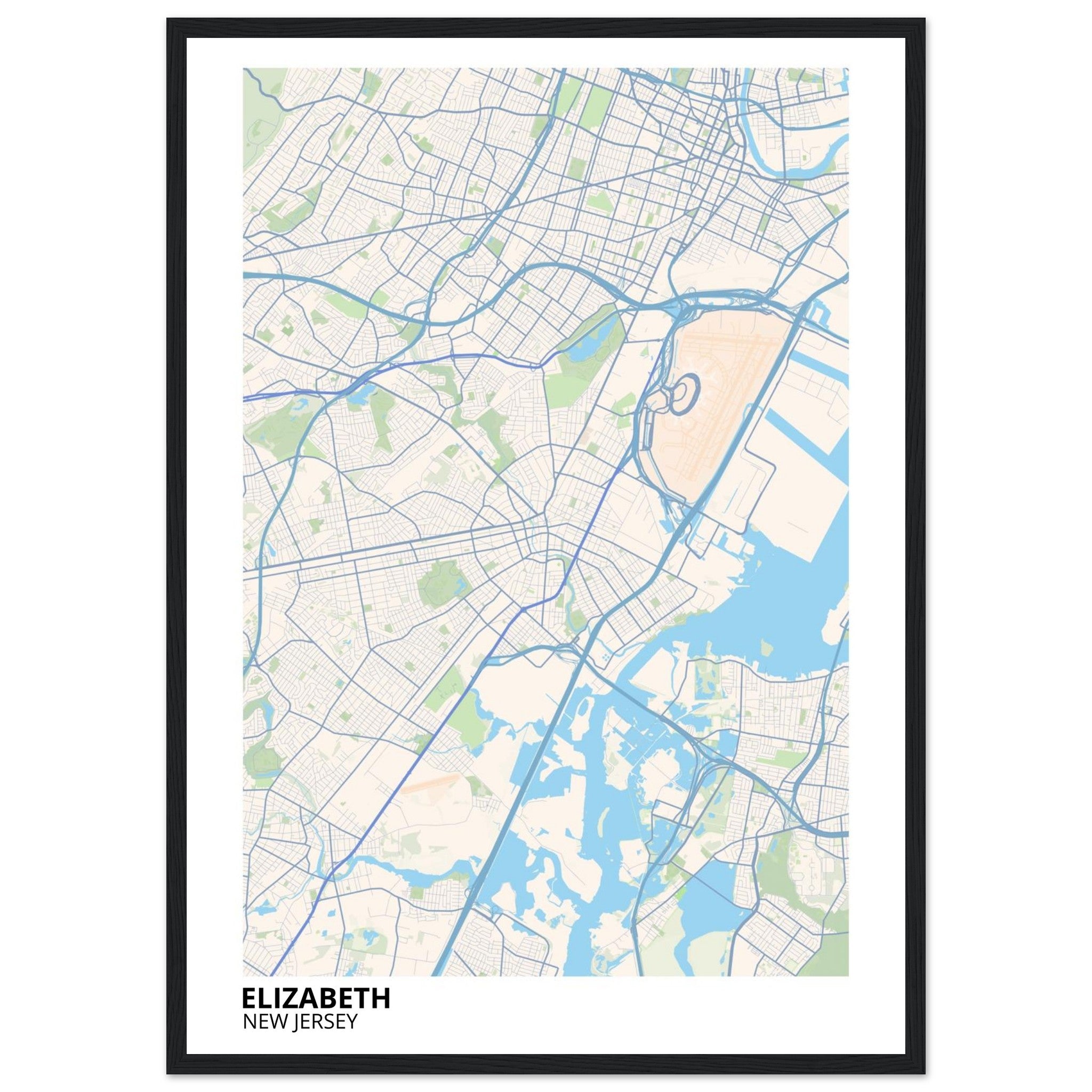 Elizabeth New Jersey City Map Poster | Custom Map Art Print - Ink And Atlas