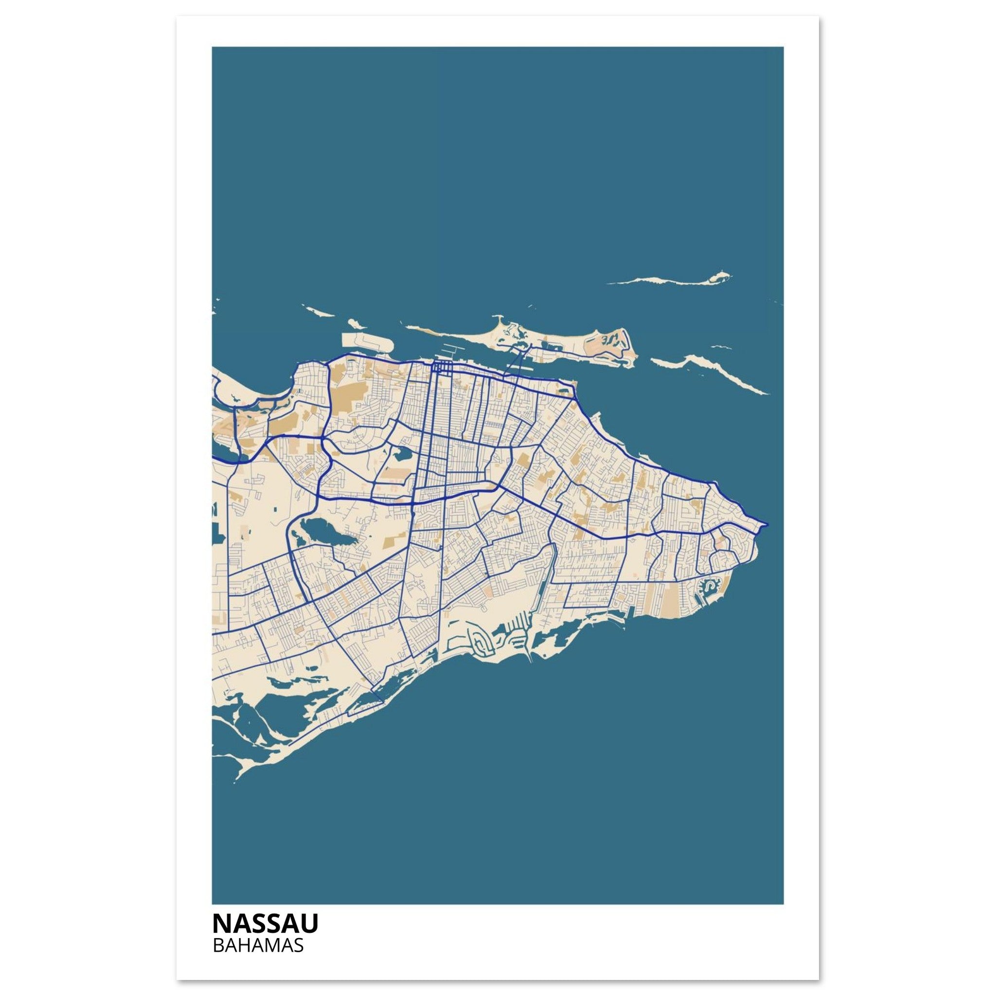 Nassau Bahamas City Map Poster | Custom Map Art Print - Ink And Atlas