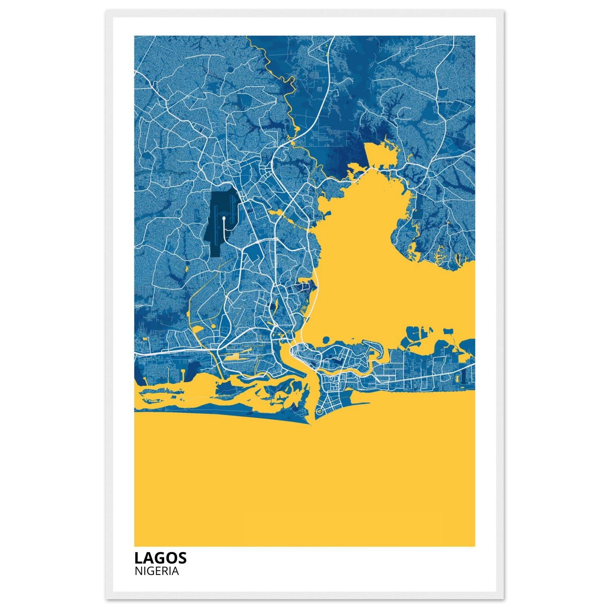 lagos nigeria map poster print