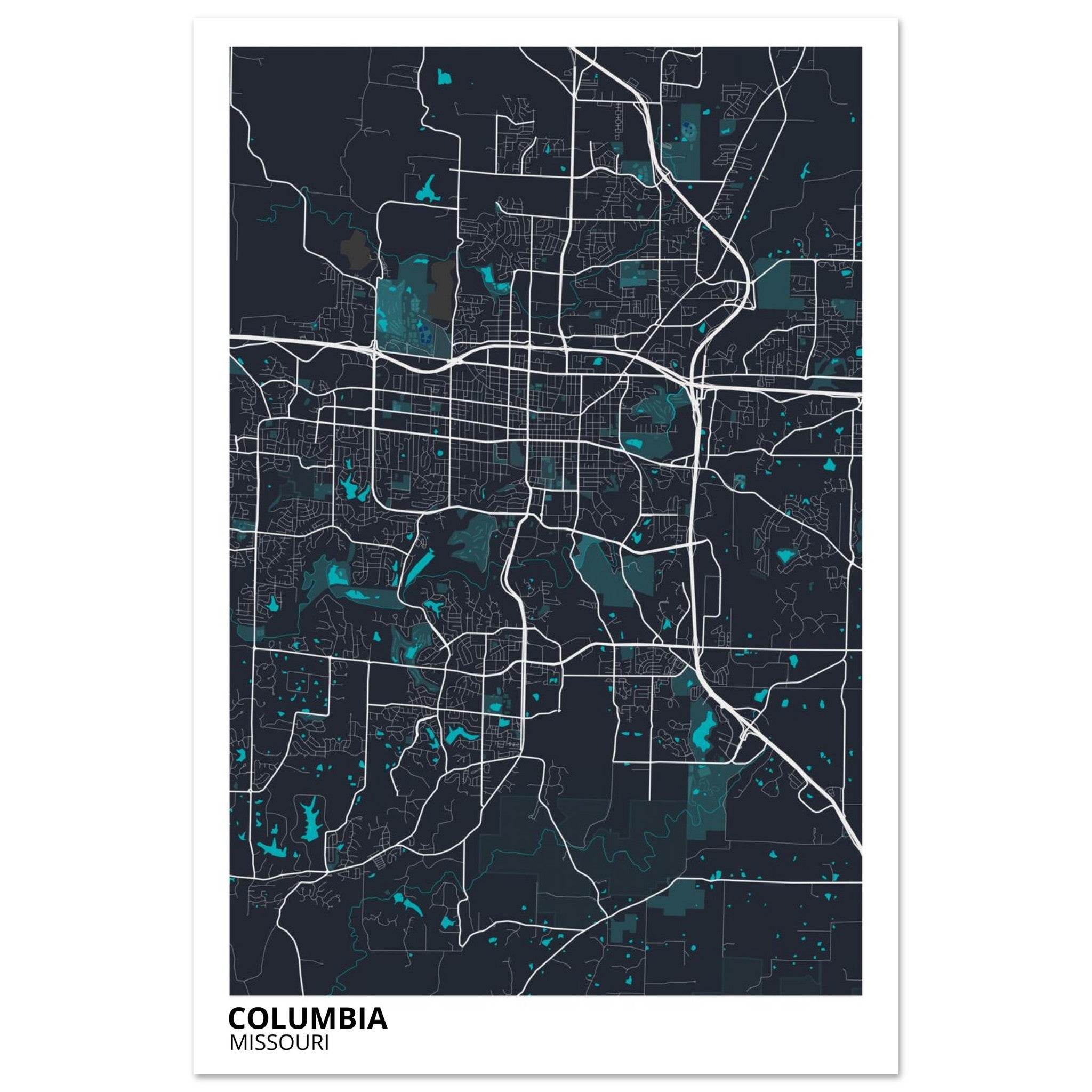 Columbia Missouri City Map Poster | Custom Map Art Print - Ink And Atlas