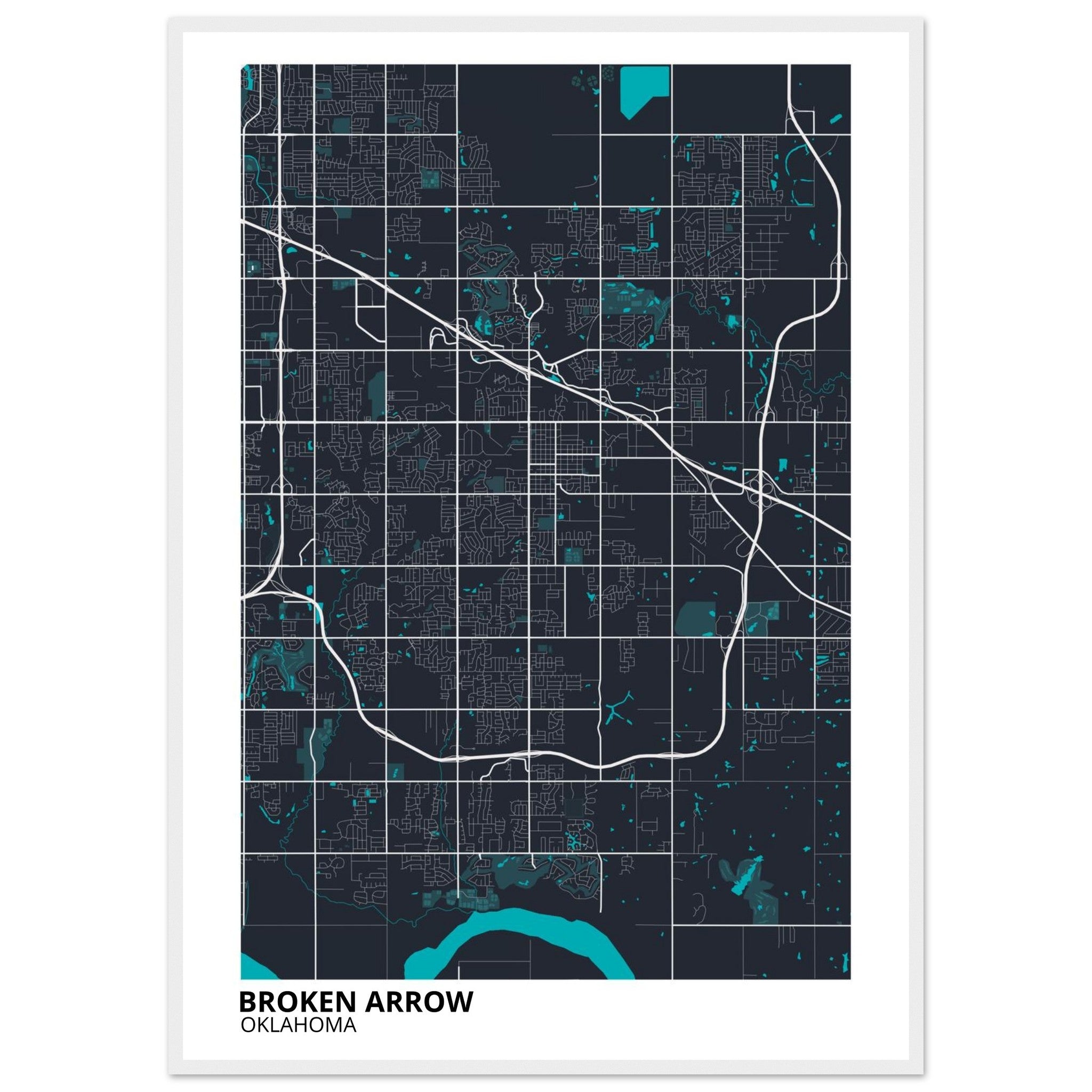 Broken Arrow Oklahoma City Map Poster | Custom Map Art Print - Ink And Atlas