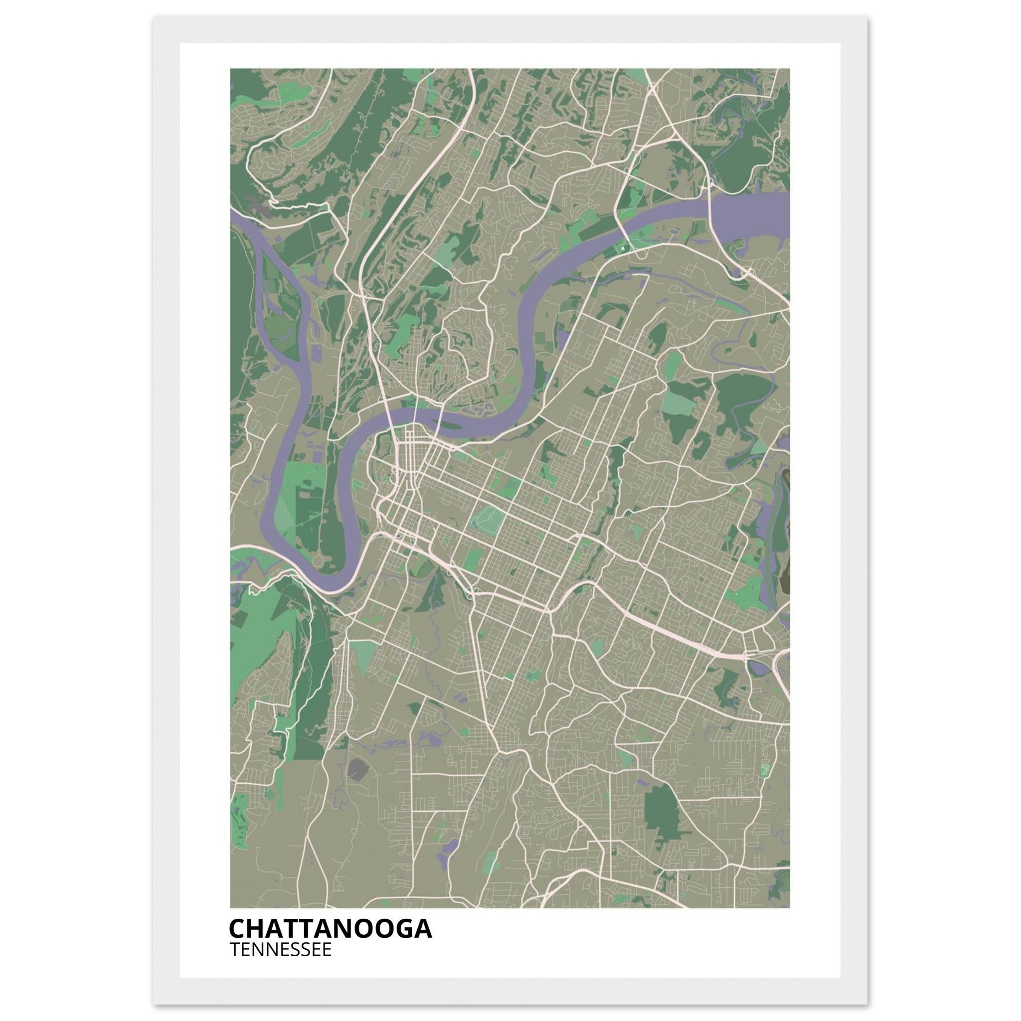 Chattanooga Tennessee City Map Poster | Custom Map Art Print - Ink And Atlas