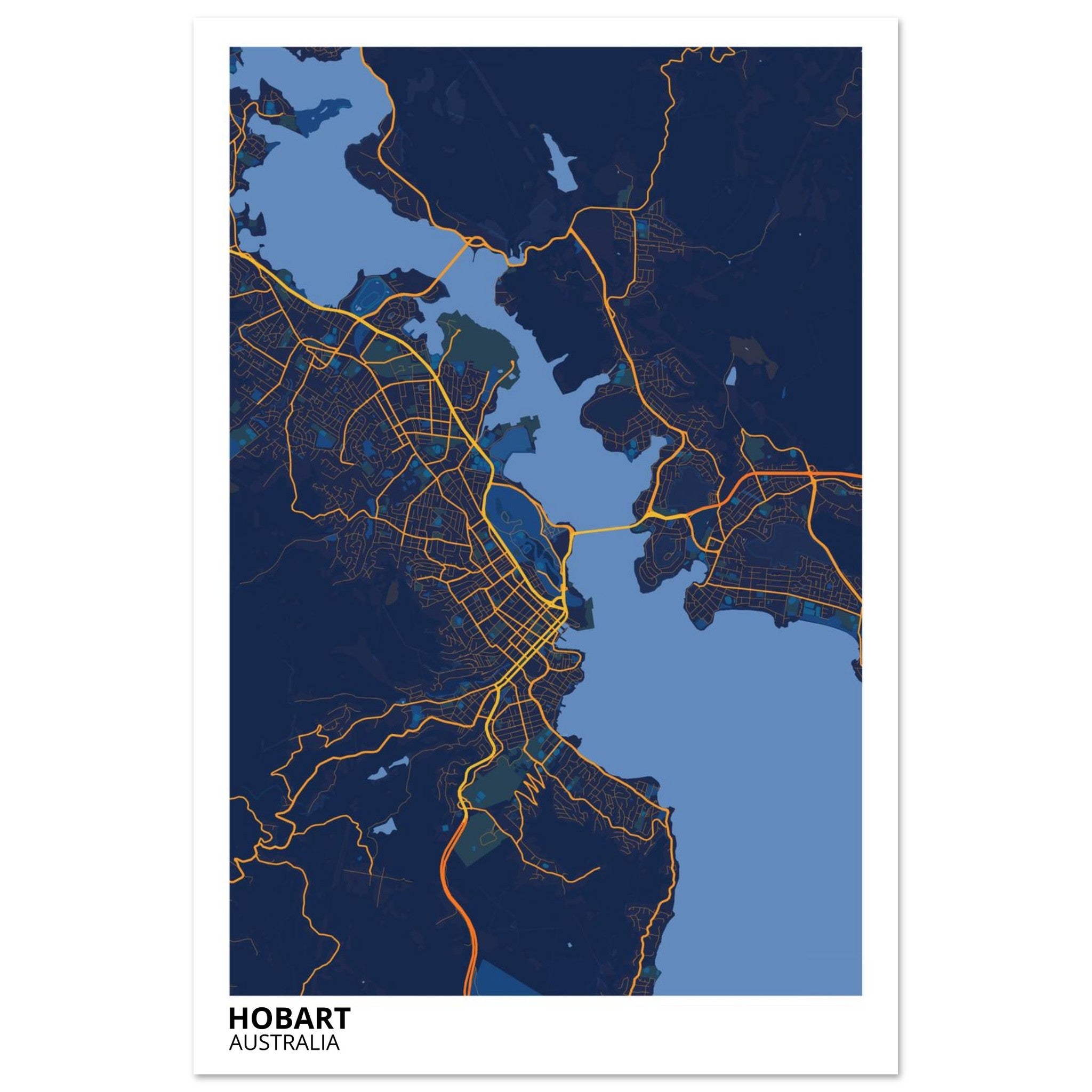 Hobart Australia City Map Poster | Custom Map Art Print - Ink And Atlas