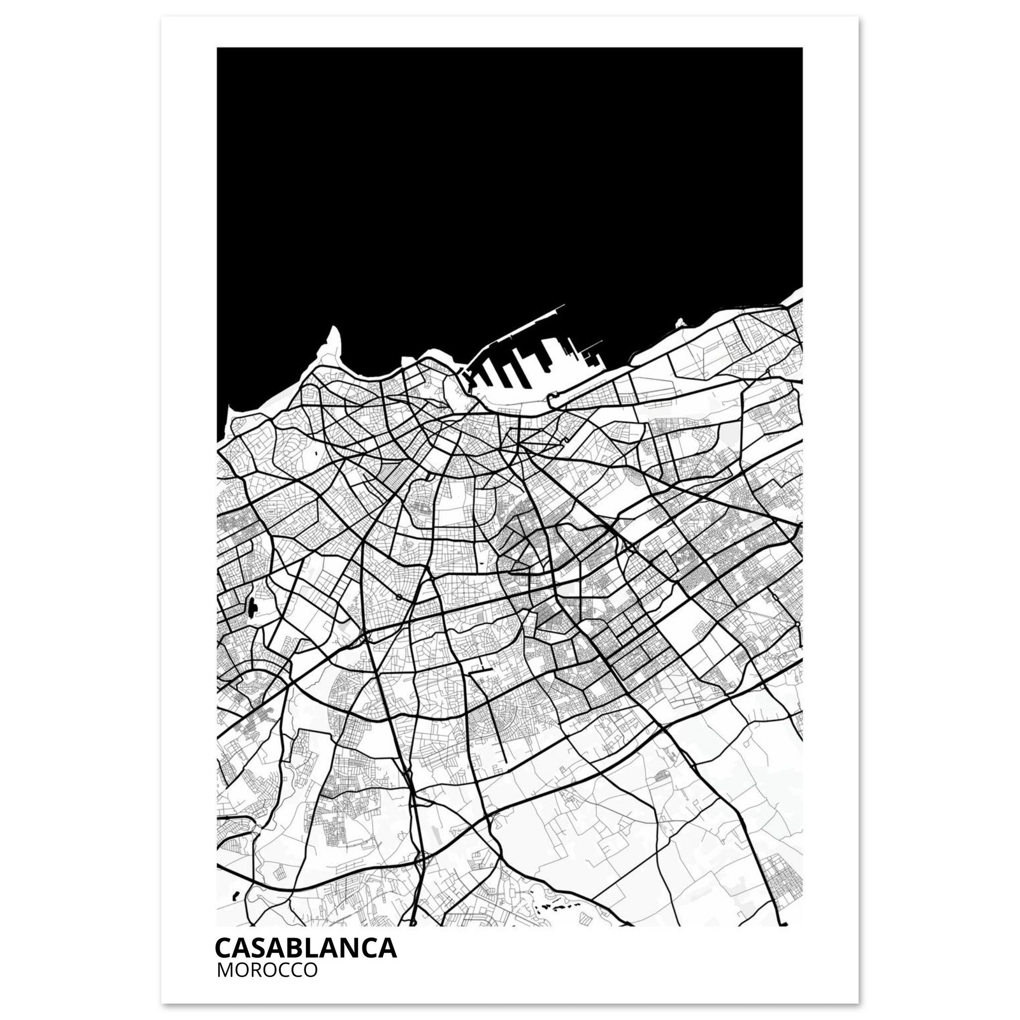 Casablanca Morocco City Map Poster | Custom Map Art Print - Ink And Atlas