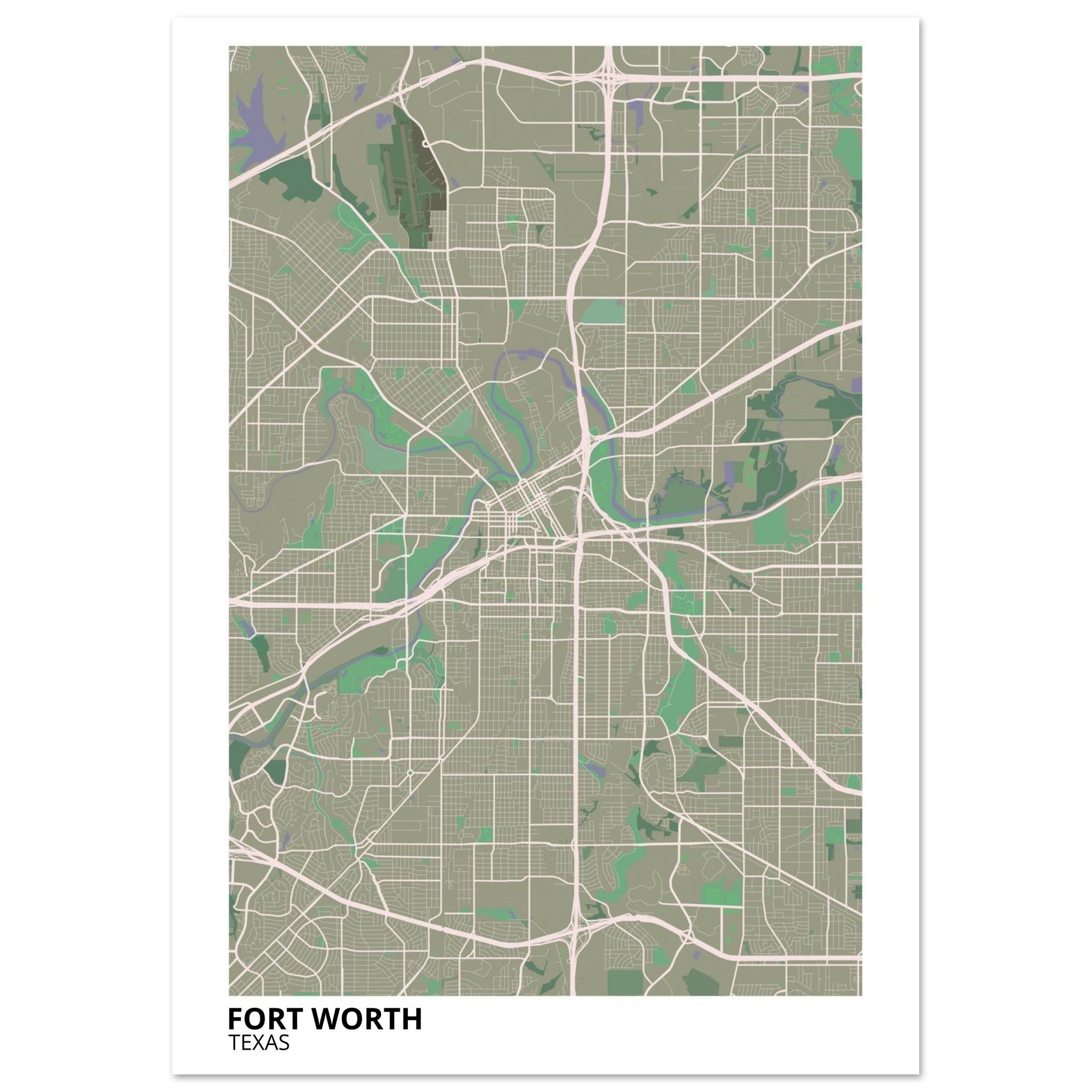 fort worth map poster print