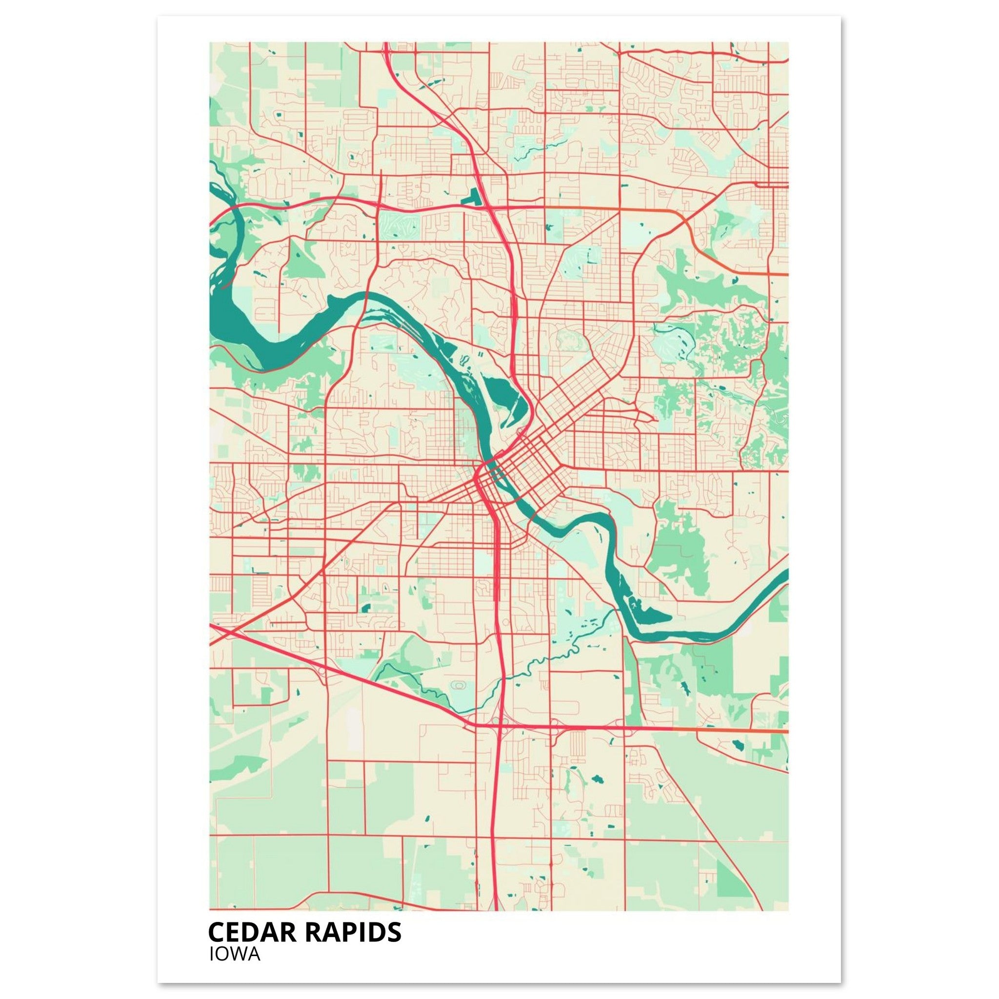 Cedar Rapids Iowa City Map Poster | Custom Map Art Print - Ink And Atlas