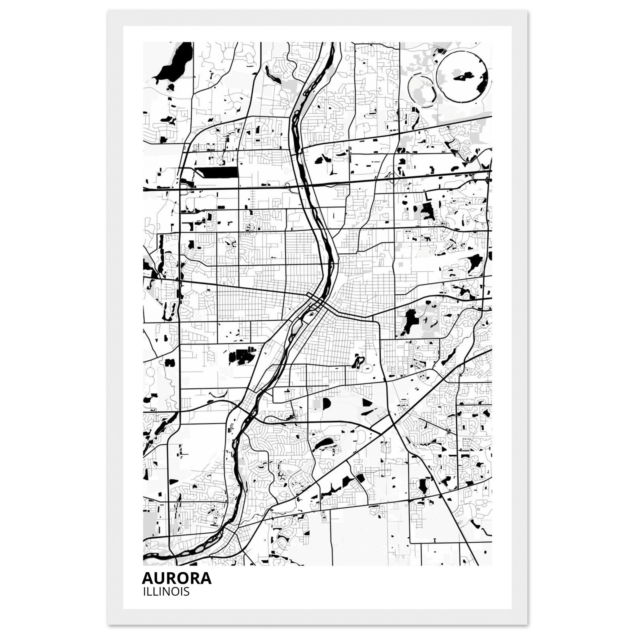 Aurora Illinois City Map Poster | Custom Map Art Print - Ink And Atlas