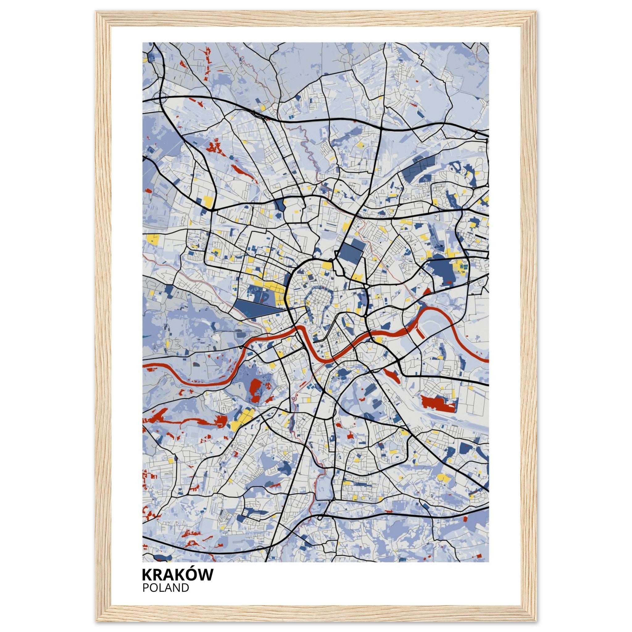 krakow poland map poster print
