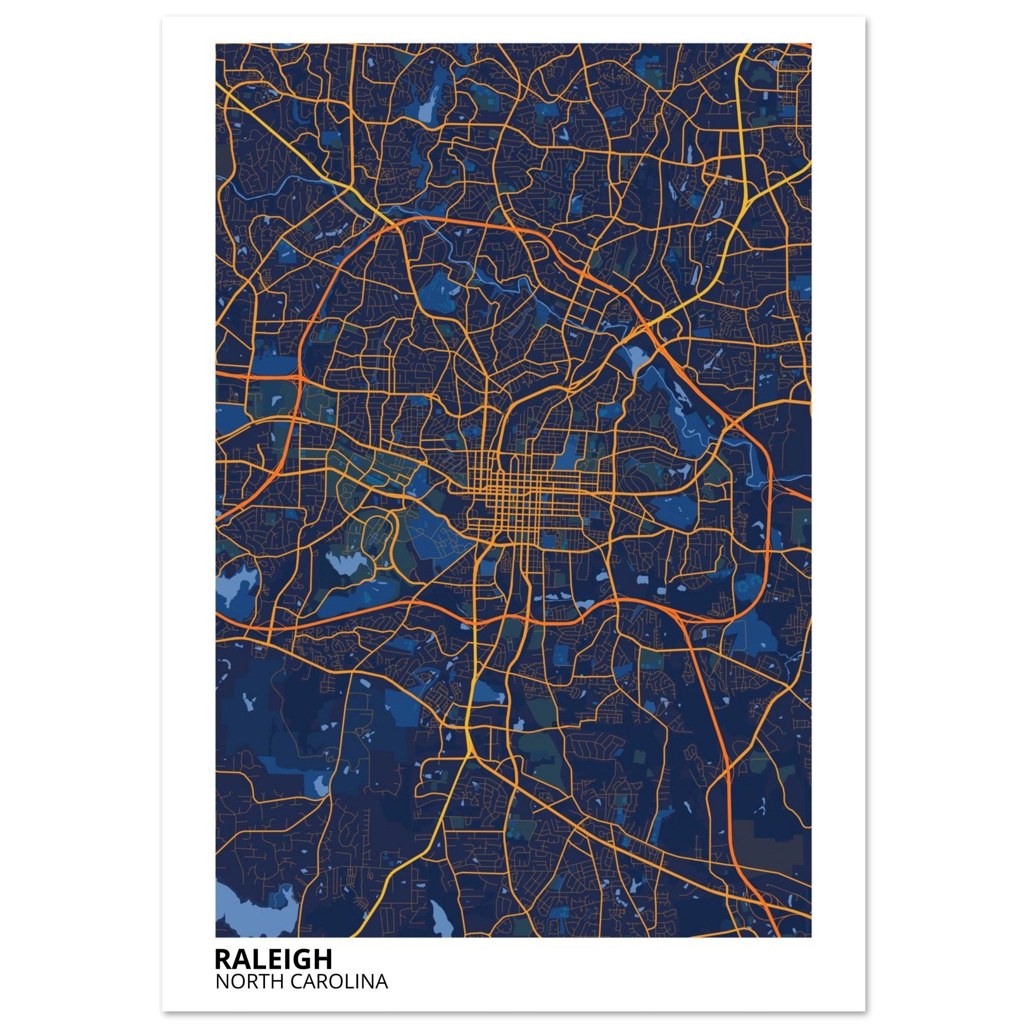 raleigh map poster print
