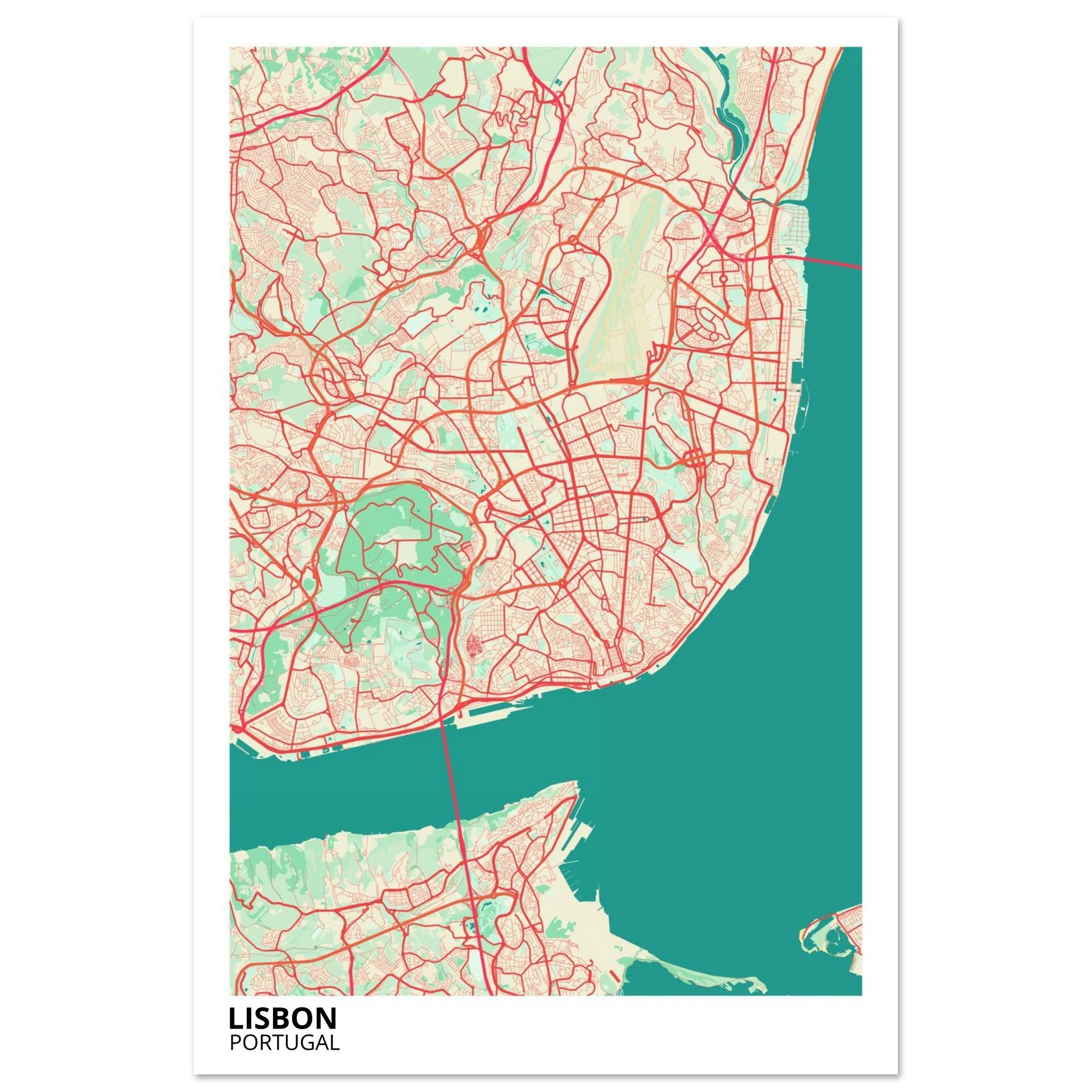 Lisbon Portugal City Map Poster | Custom Map Art Print - Ink And Atlas