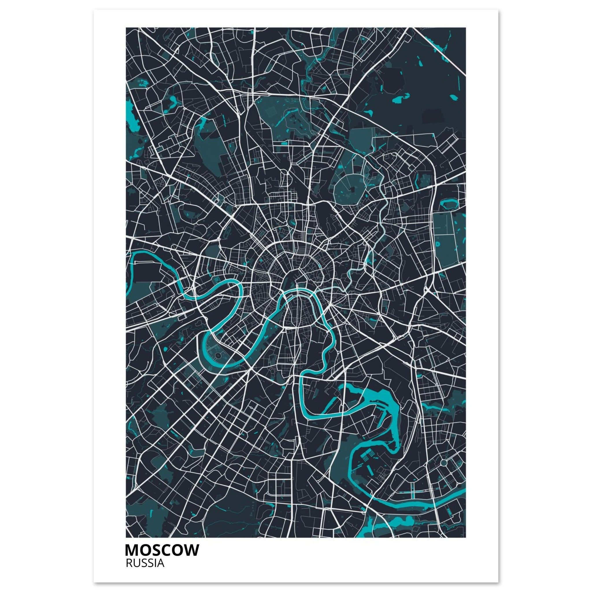 moscow russia map poster print