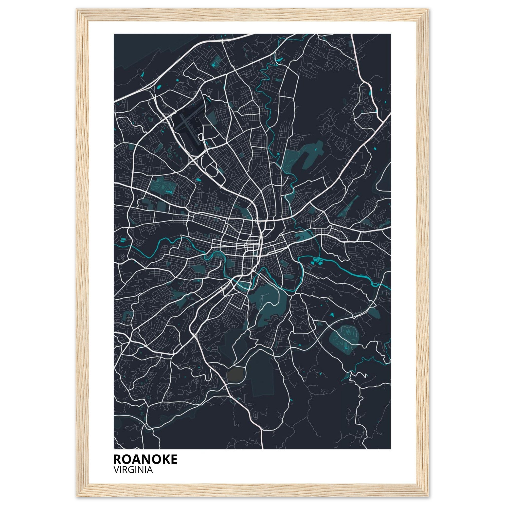 Roanoke Virginia City Map Poster | Custom Map Art Print - Ink And Atlas