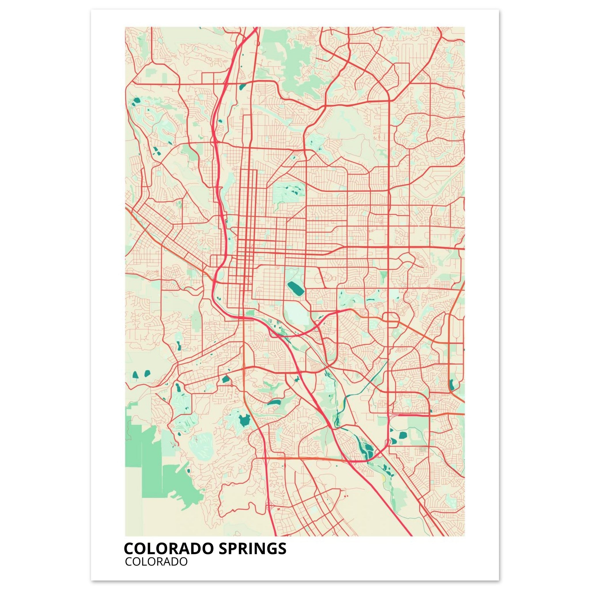 colorado springs map poster print