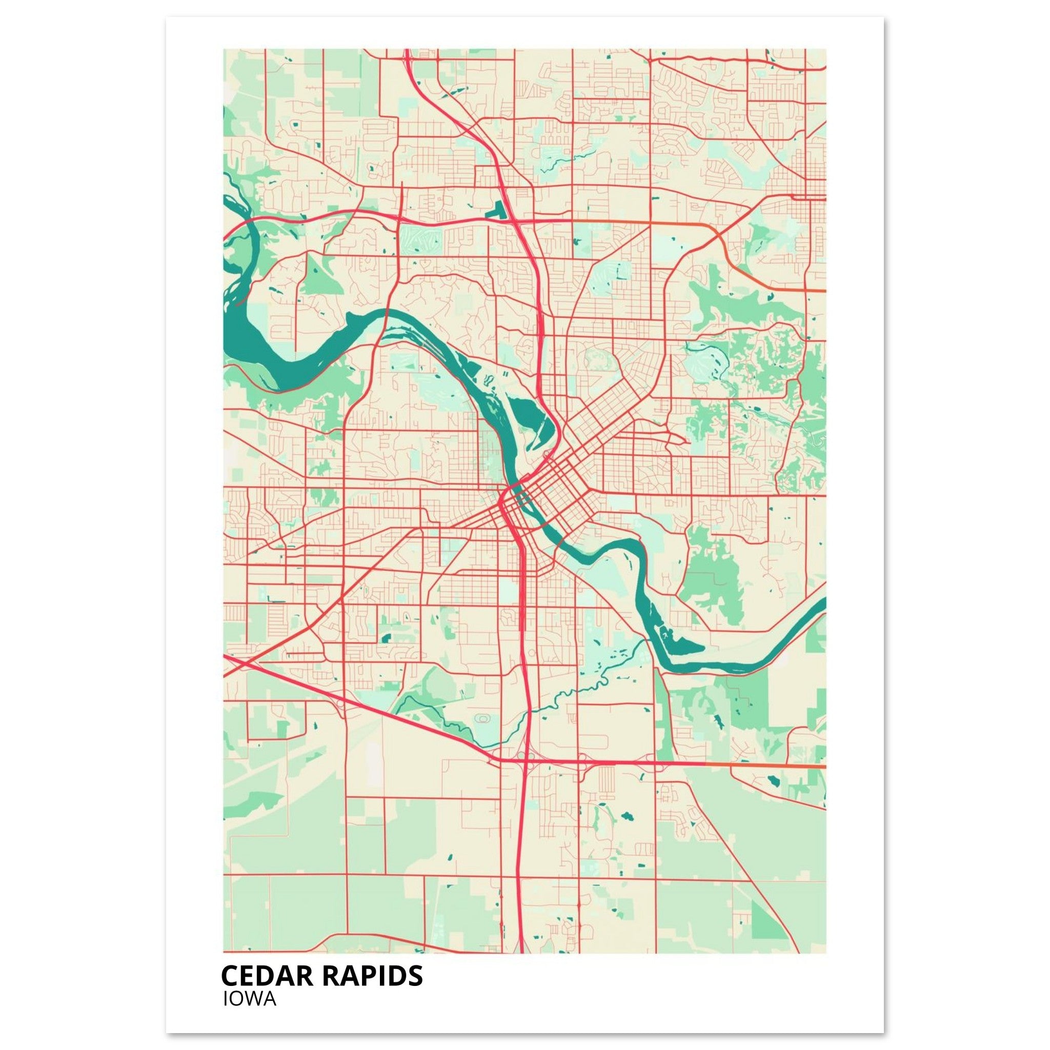 Cedar Rapids Iowa City Map Poster | Custom Map Art Print - Ink And Atlas
